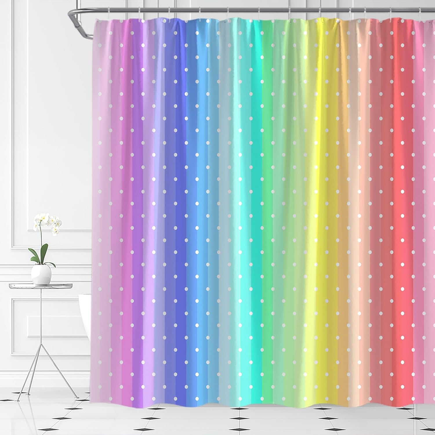 Colorful Polka Dots Shower Curtain Set with Hooks