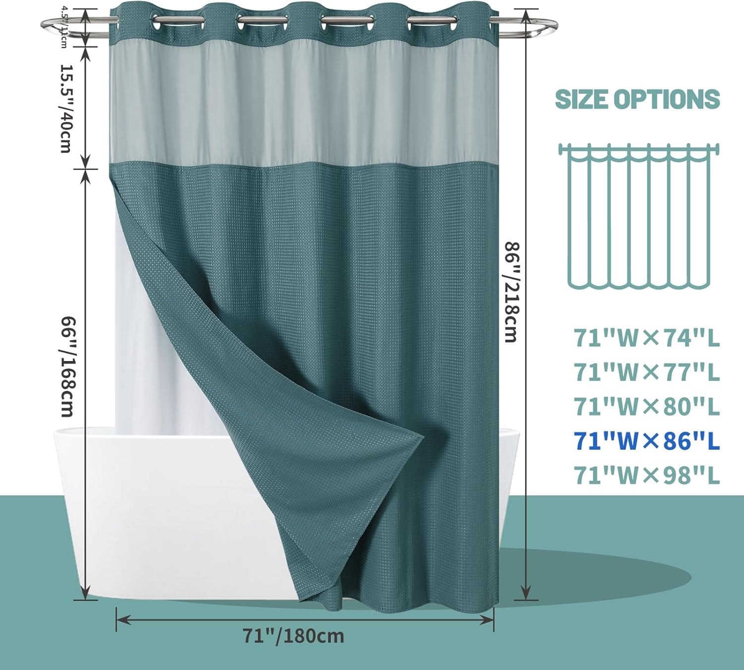 Eachope SeawedGreen Waffle Weave Shower Curtain Set