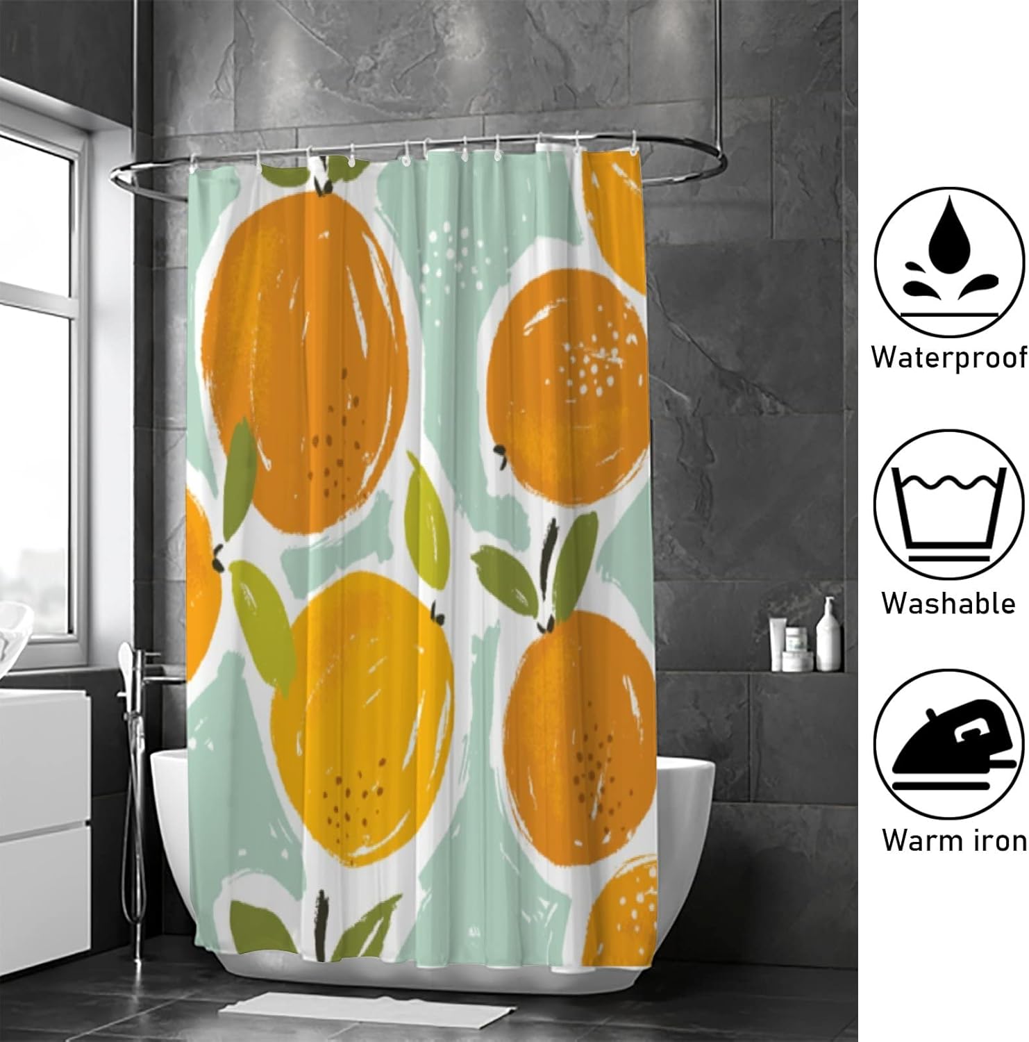 ZHIMI Hand Painted Orange Shower Curtain with 12 Hooks 60x72in