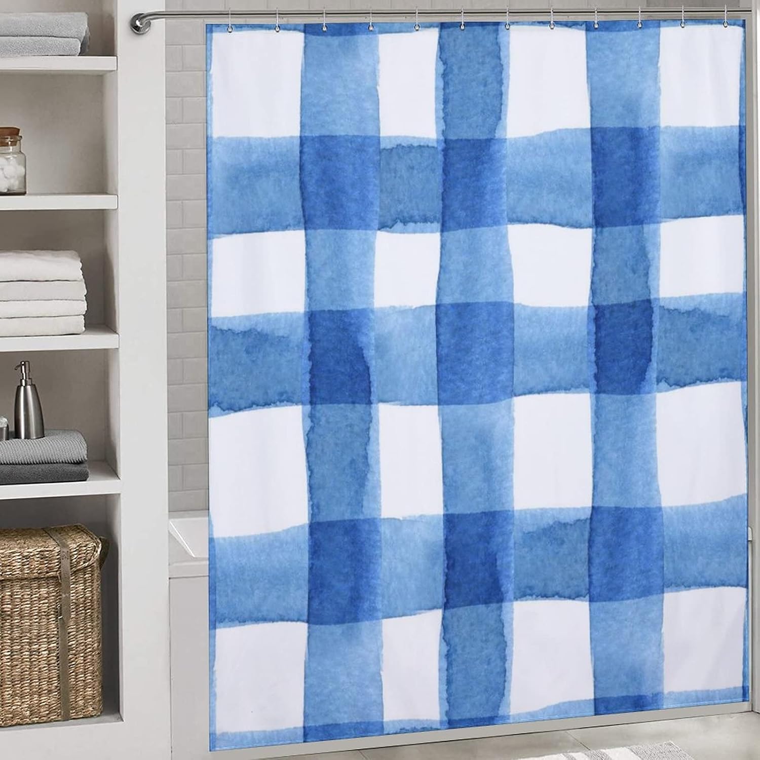 Buffalo Plaid Pattern Shower Curtain with 12 Hooks