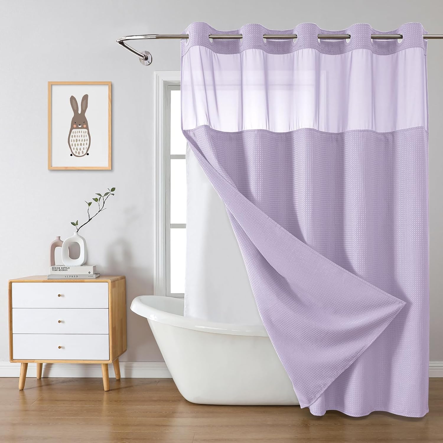 Lavender Waffle Weave Shower Curtain Set with Snap-In Liner 71x86 Inches