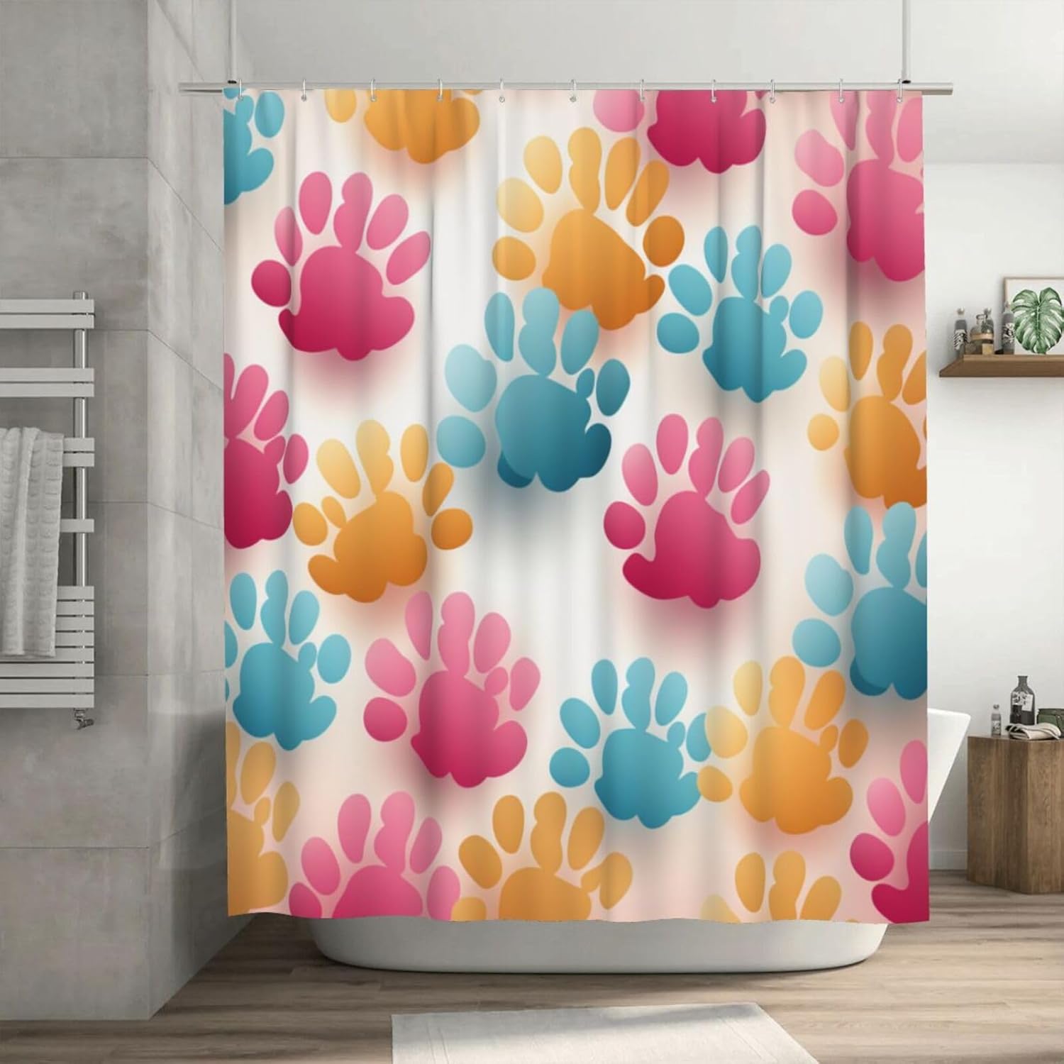DAOWANGZUO Animal Paw Prints Shower Curtain Set 1
