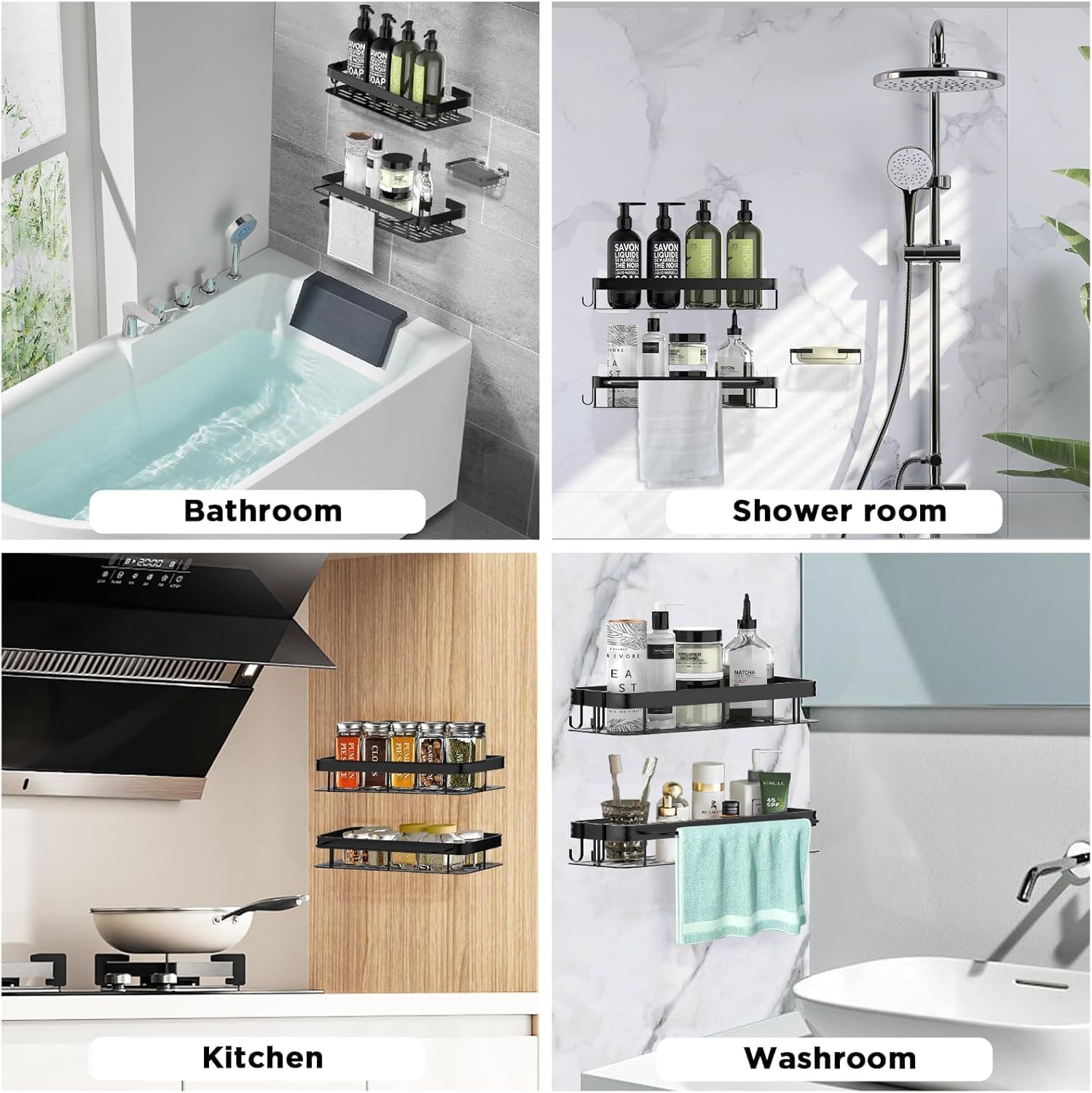 MLIMBU Shower Caddies 2 Pack - Adhesive No Drilling Rust-Proof Bathroom Organizer