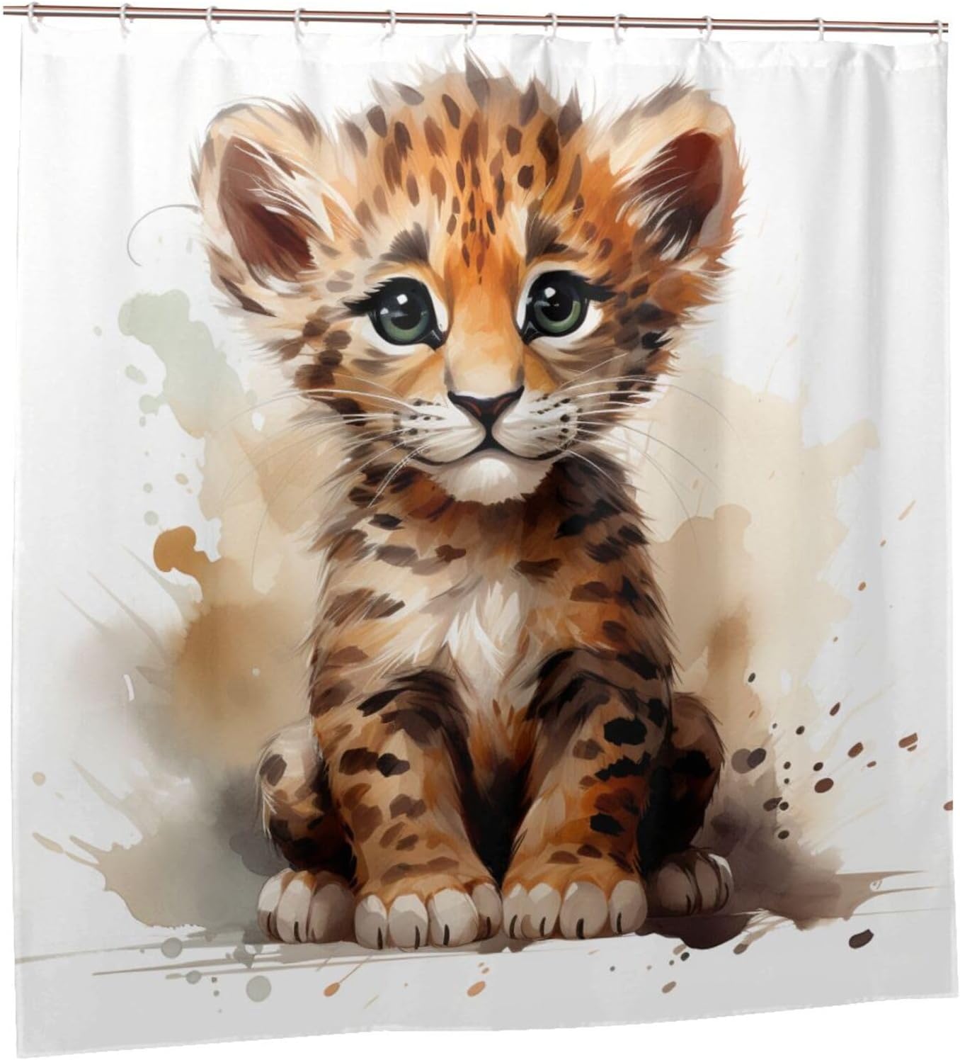 Baby Leopard Shower Curtain Set with 12 Hooks 72x72in