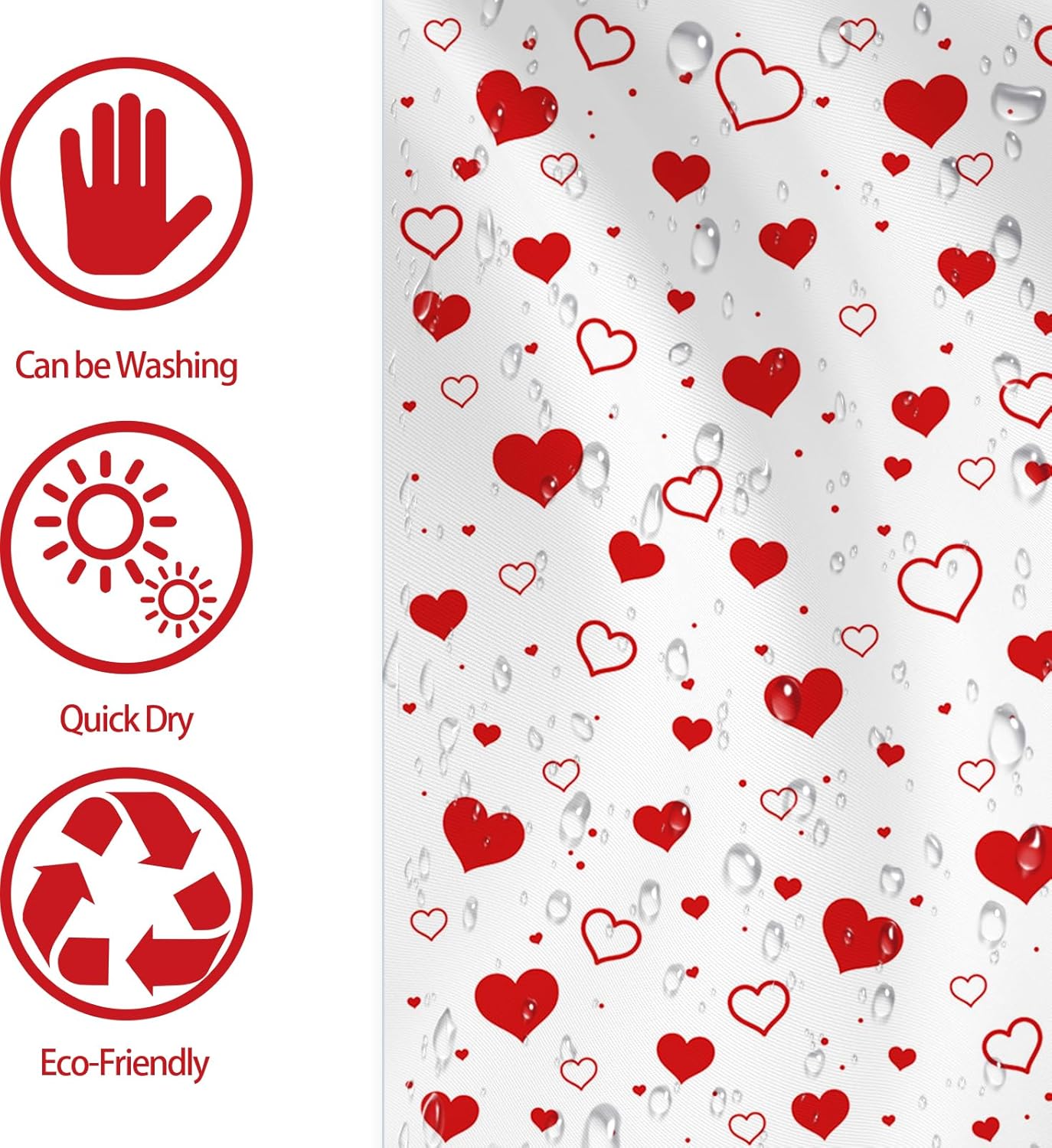 Mocsicka Red Heart Valentines Shower Curtain 72x72 Inches