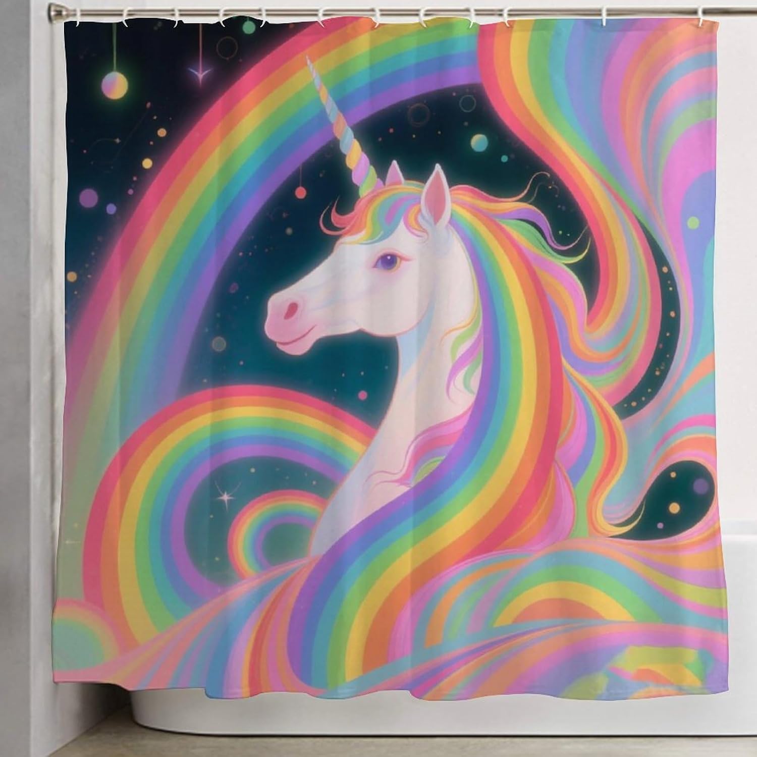 OXJOIIS Trippy Rainbow Unicorn Shower Curtain 72x70 Inch