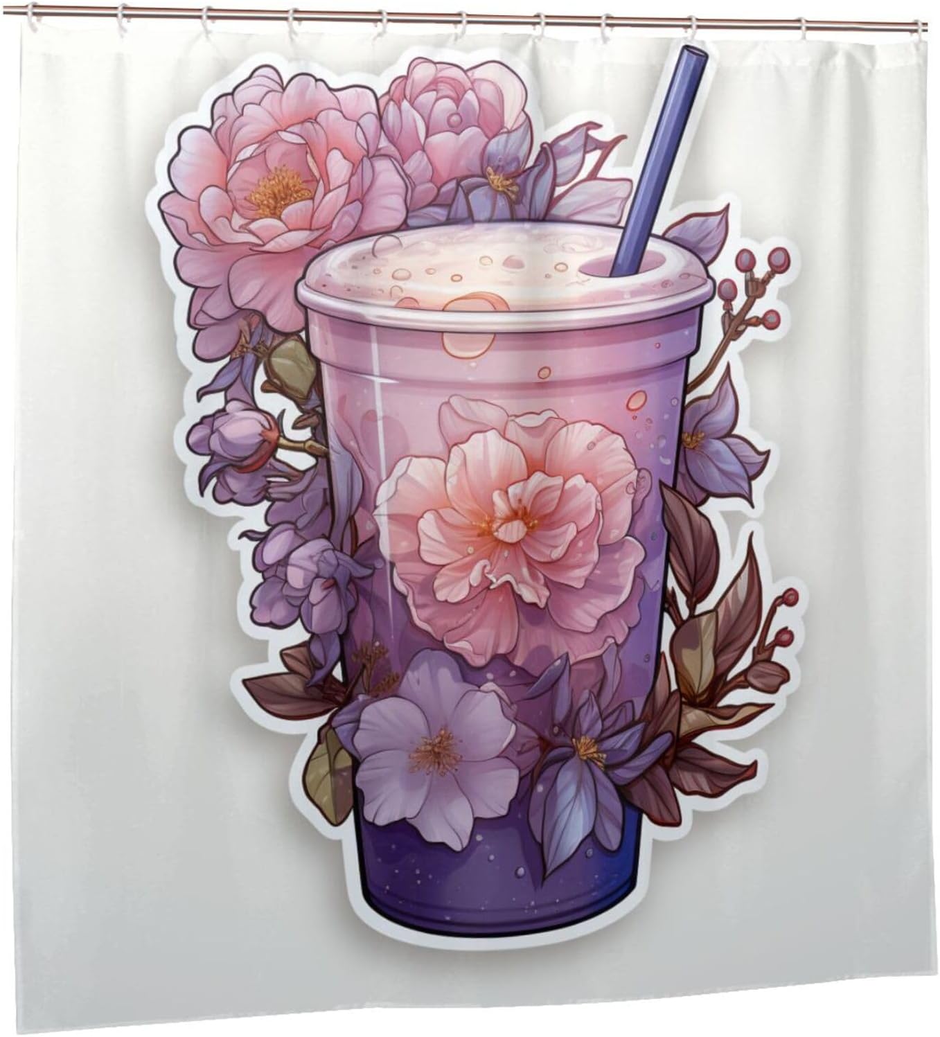 DAOWANGZUO Purple Flower Shower Curtain Set