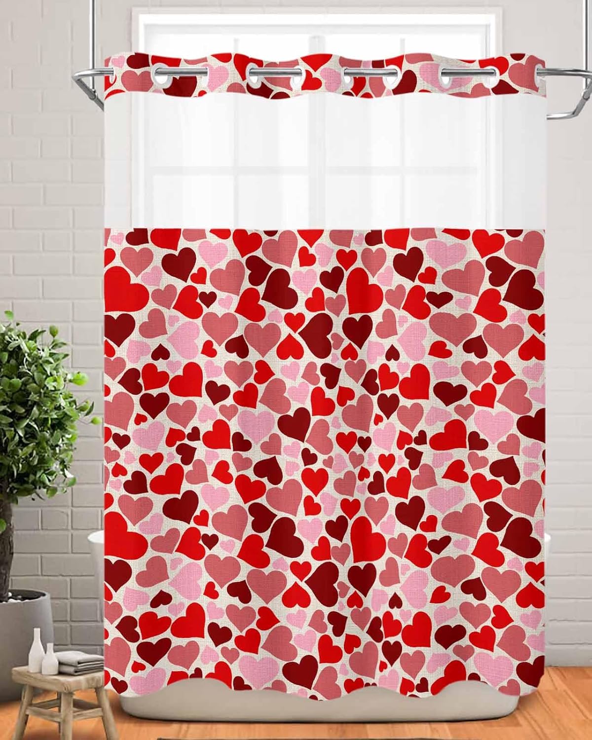 Jolunifun Valentines Day No Hook Shower Curtain Set