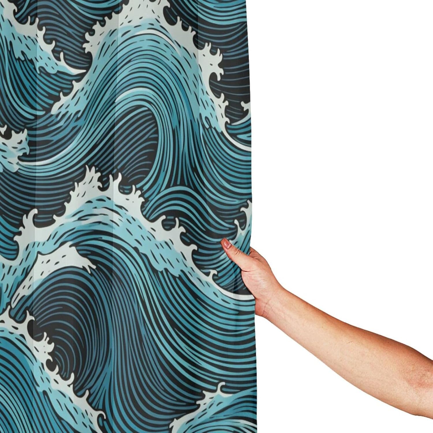 Blue Wave Boho Shower Curtain Set with 12 Hooks 72x72in