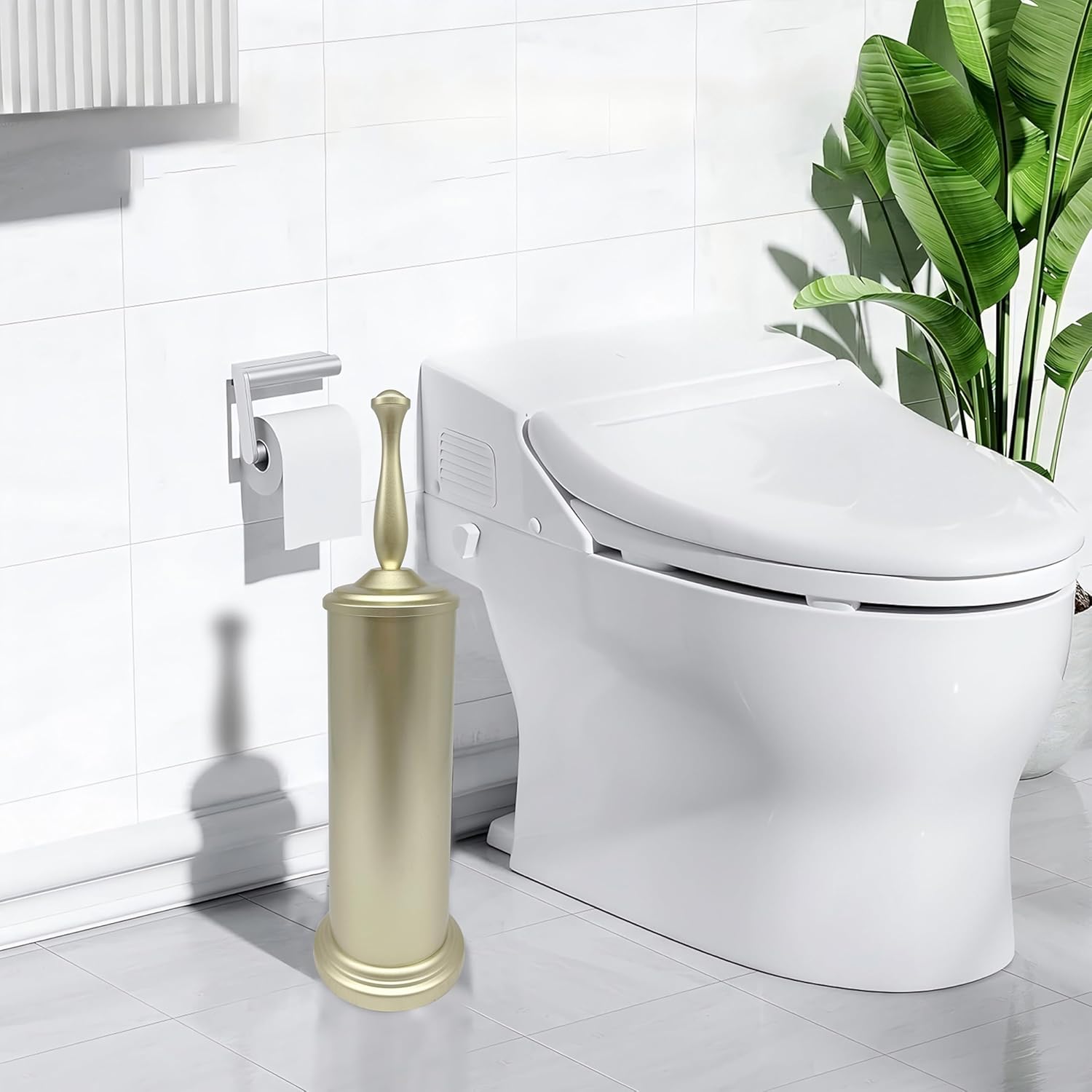 Satin Matte Gold Toilet Bowl Brush with Holder
