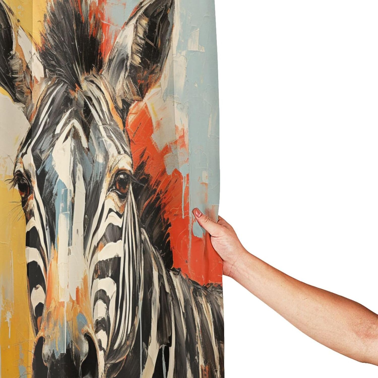 Zebra Pattern Boho Shower Curtain Set with 12 Hooks 72x72in