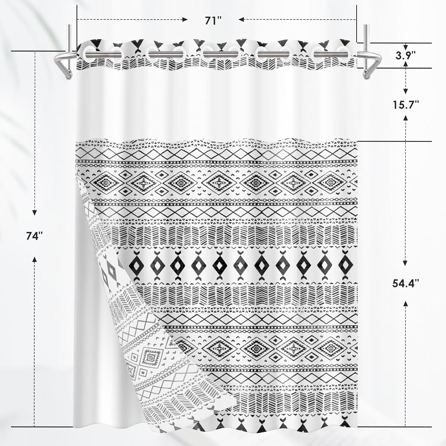 Nesphy No Hook White Black Shower Curtain Set