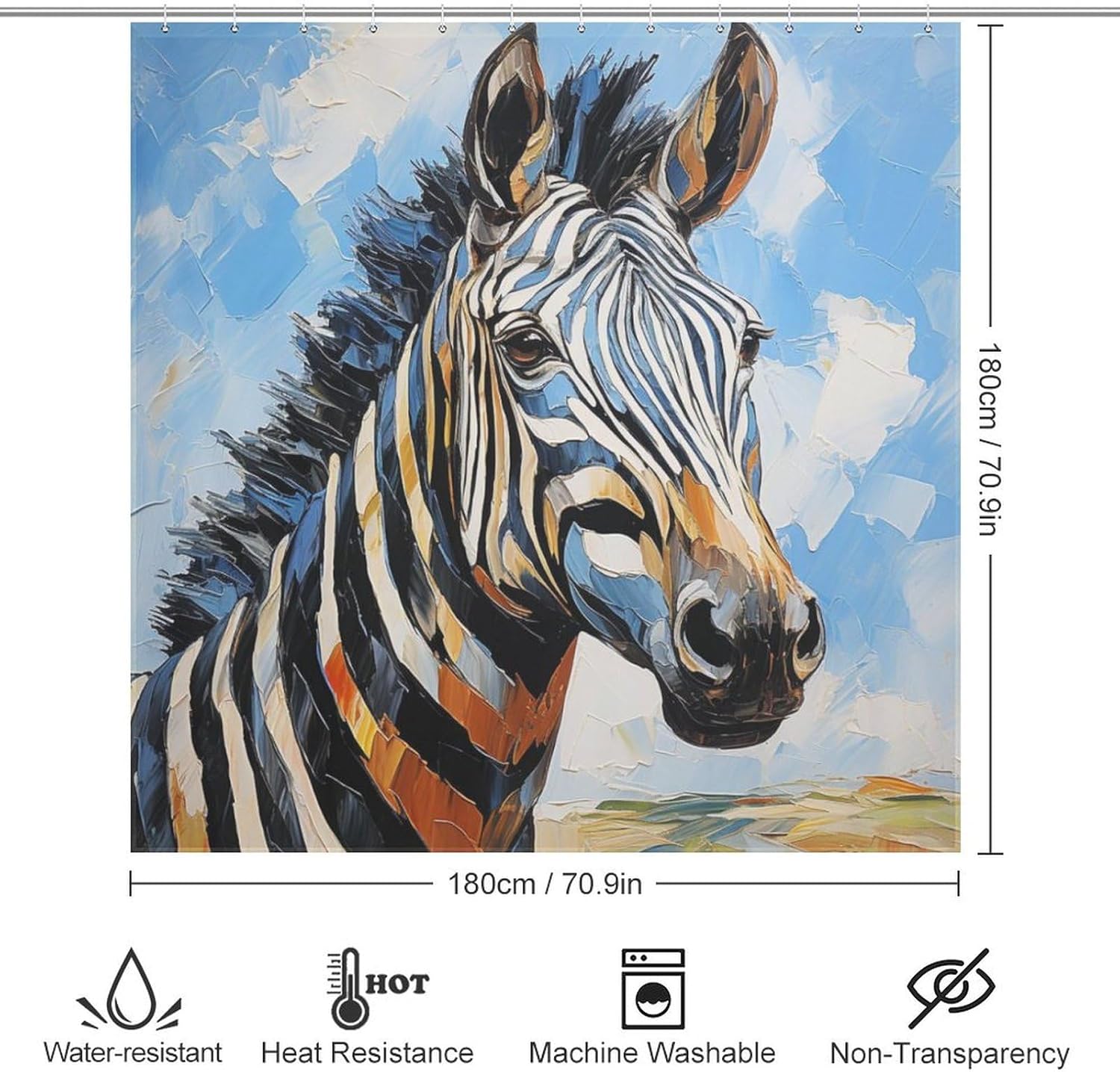 Zebra Pattern Shower Curtain Set with 12 Hooks 72x72in