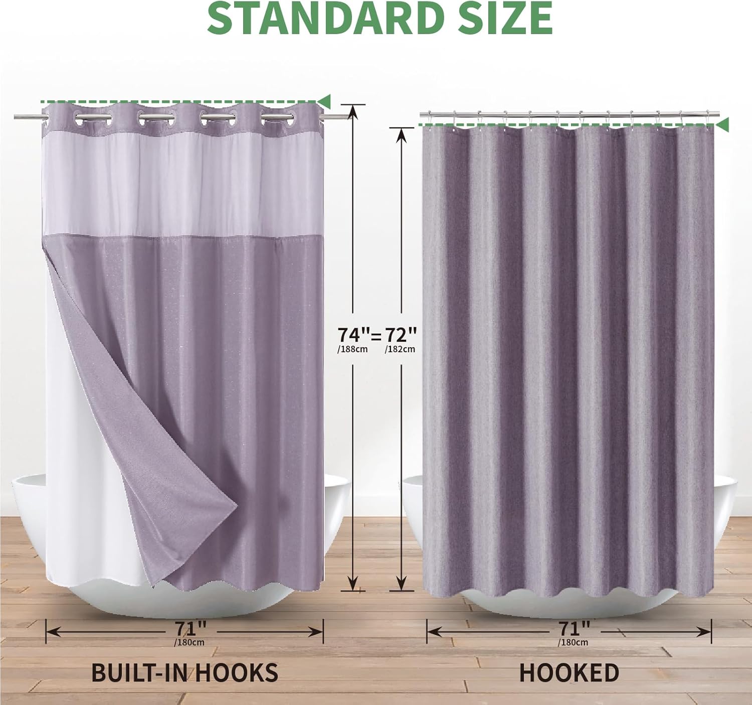 Lavender Shower Curtain Set with Snap-in Liner Hotel Style 71x74