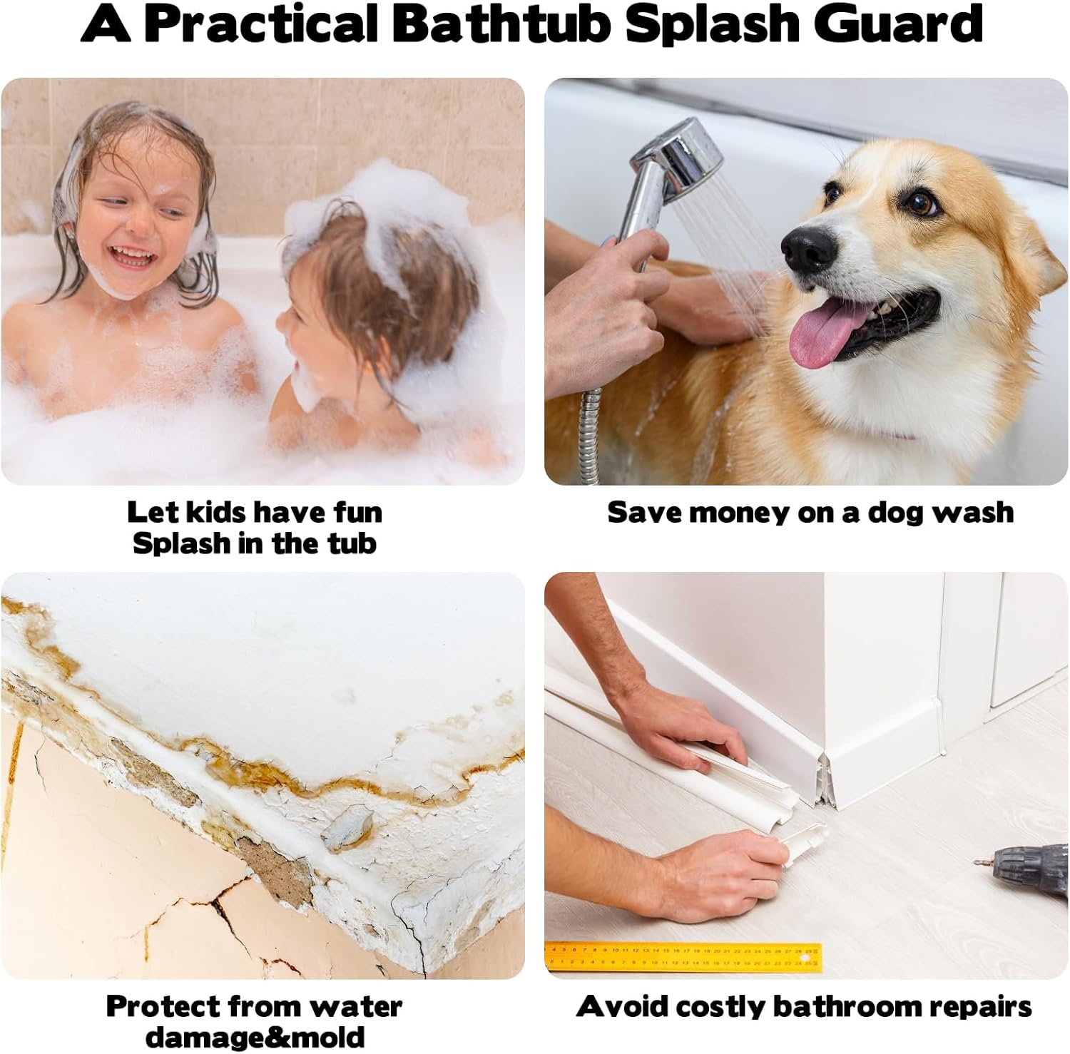 Clear Bathtub Splash Guard with 6 Hooks