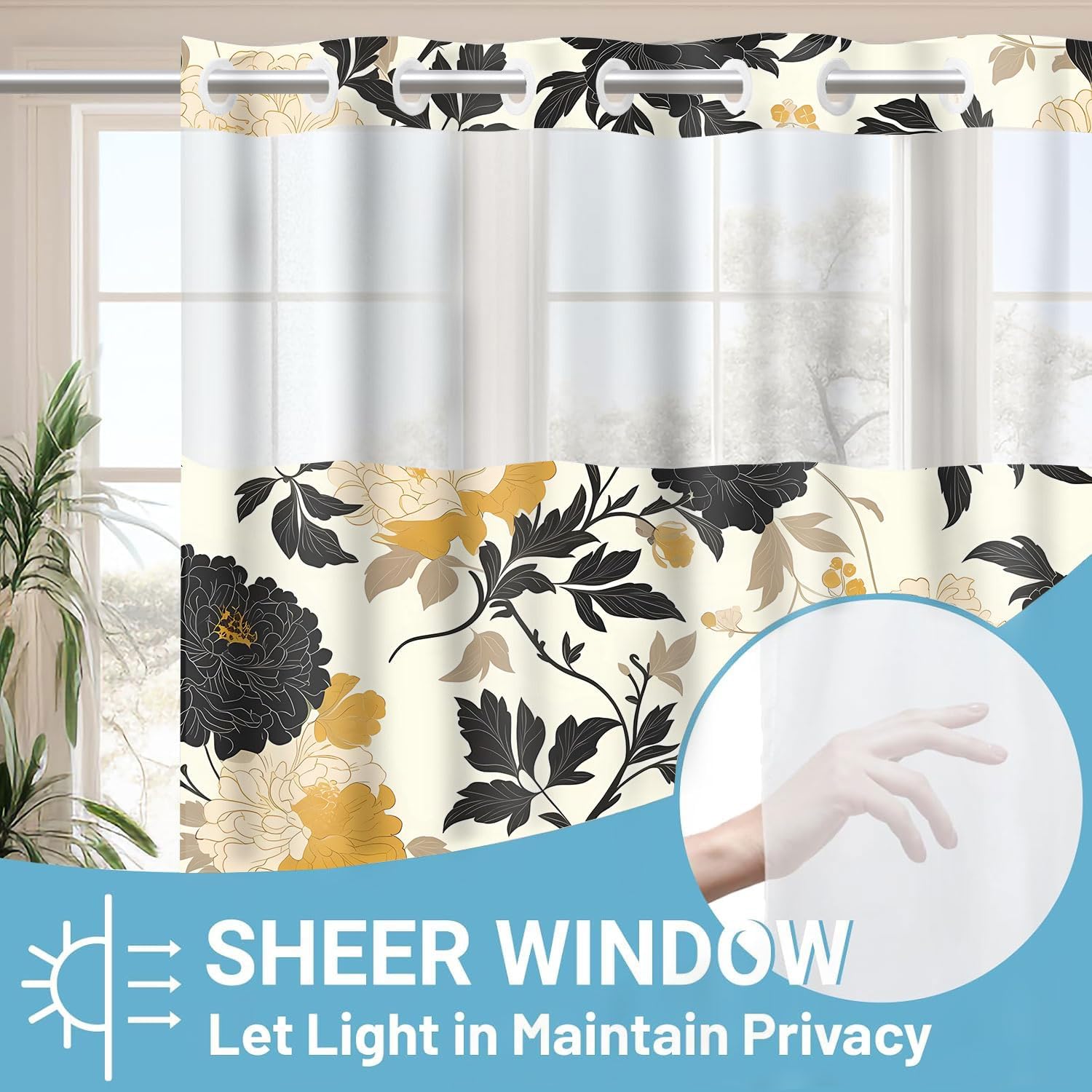 Gdmoon Boho Floral Shower Curtain Set 54x80in