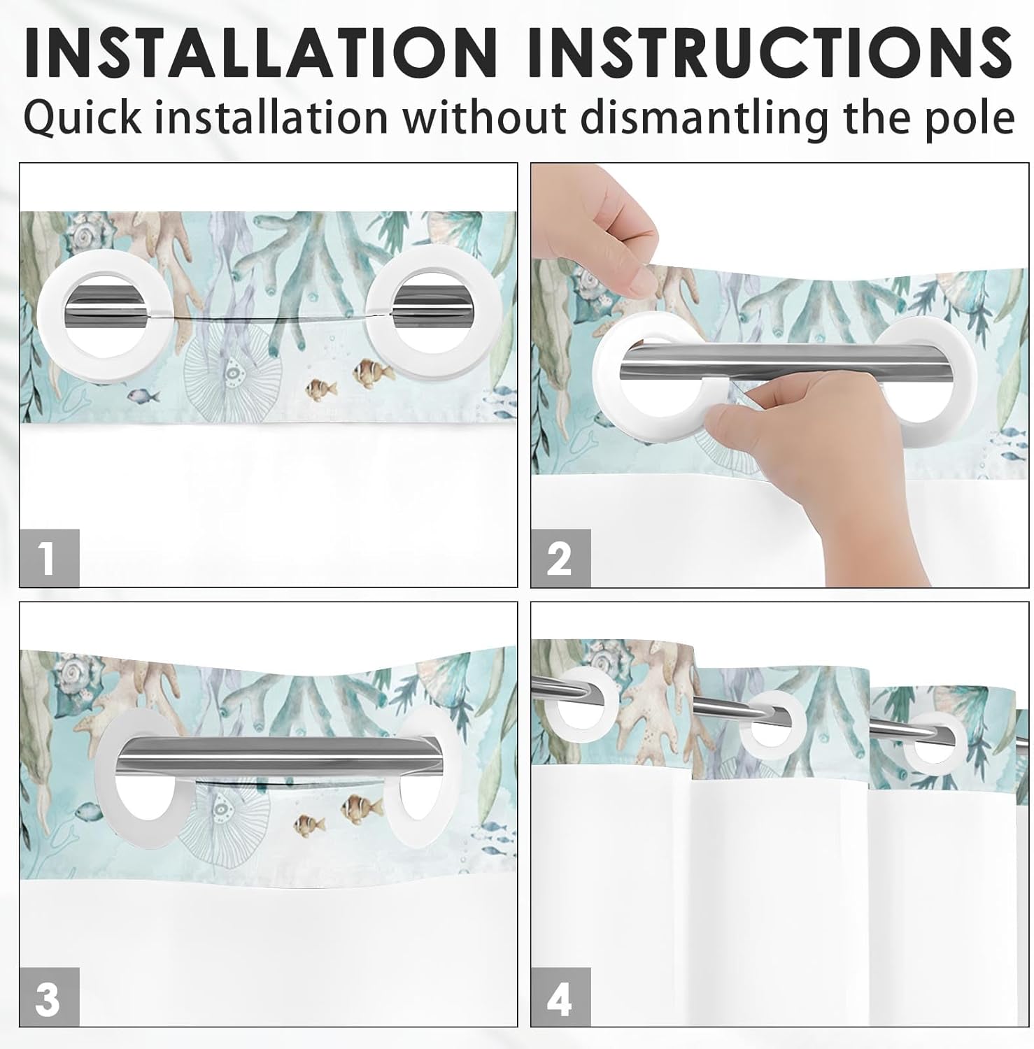Nesphy Nautical Blue Sea Turtles Shower Curtain Set with Snap Lining