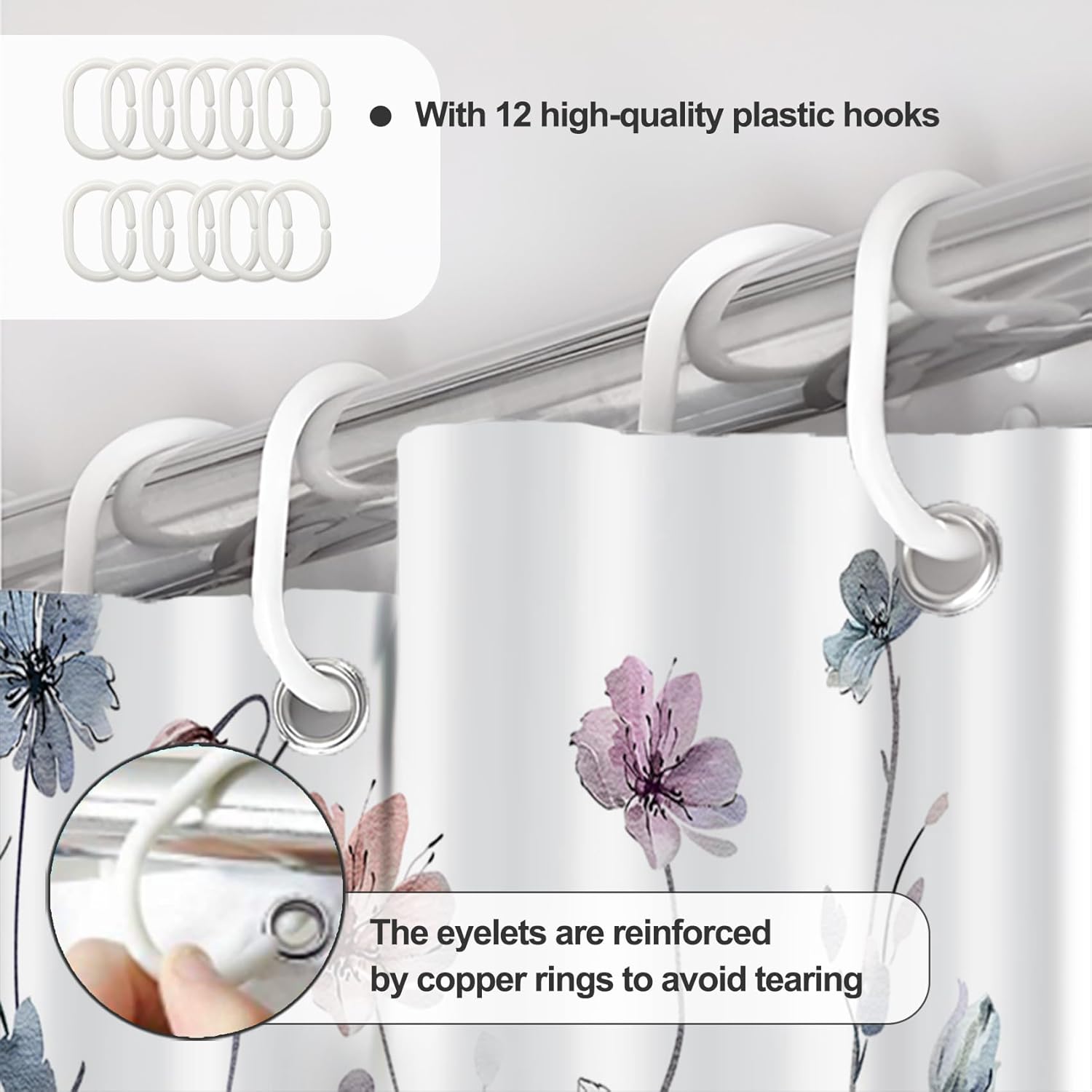 AWERT Watercolor Floral Shower Curtain 72x72inch