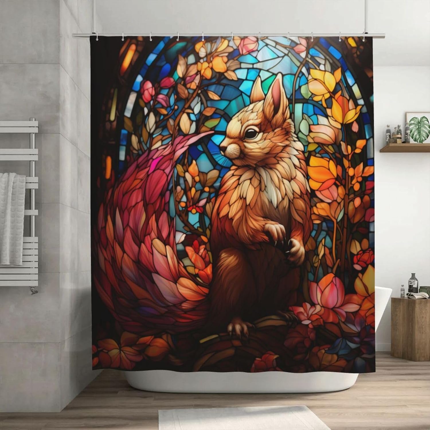 DAOWANGZUO Squirrel Shower Curtain Set with 12 Hooks 72x72in