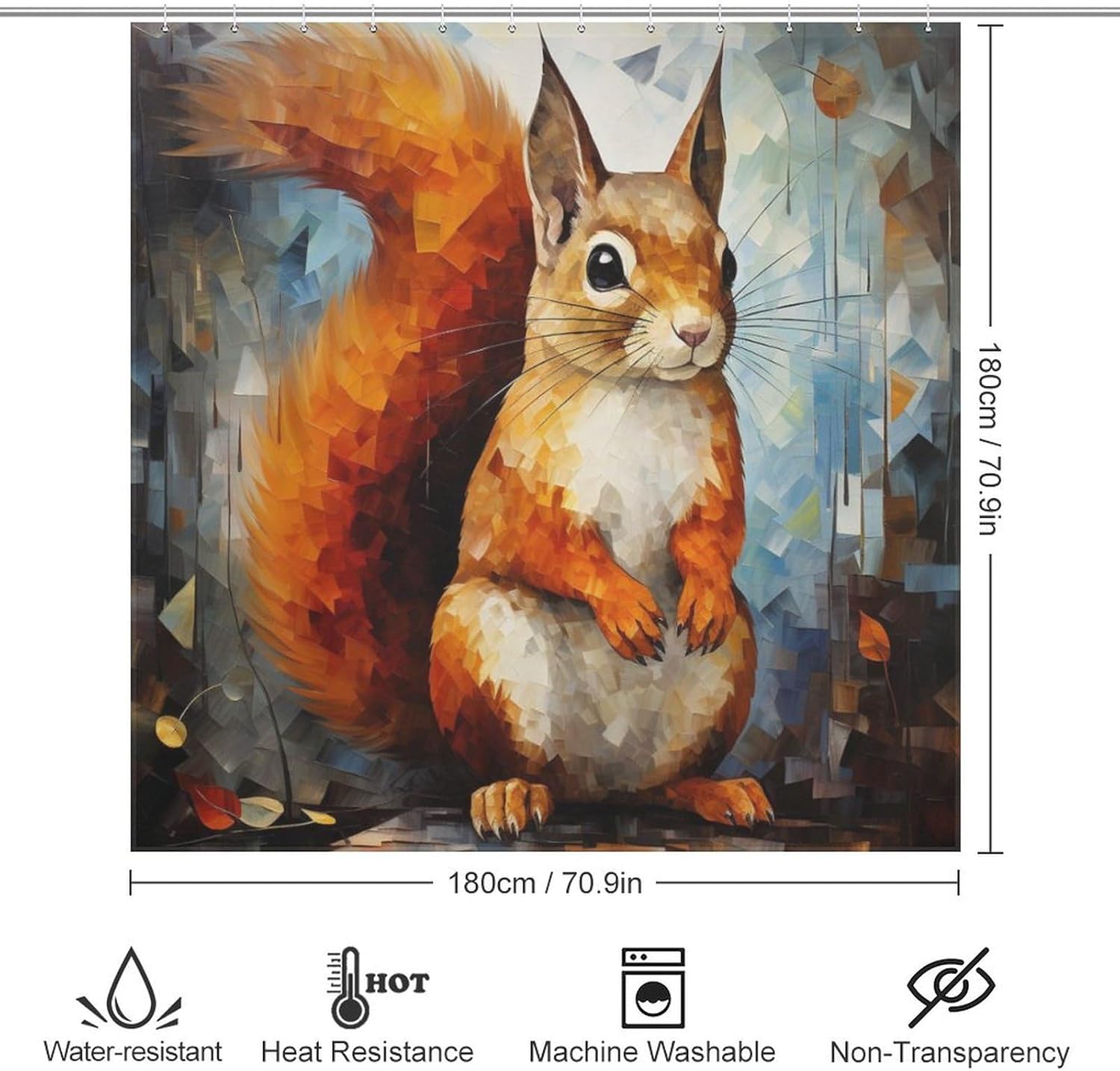 Squirrel Pattern Boho Style Shower Curtain Set with 12 Hooks 72x72in