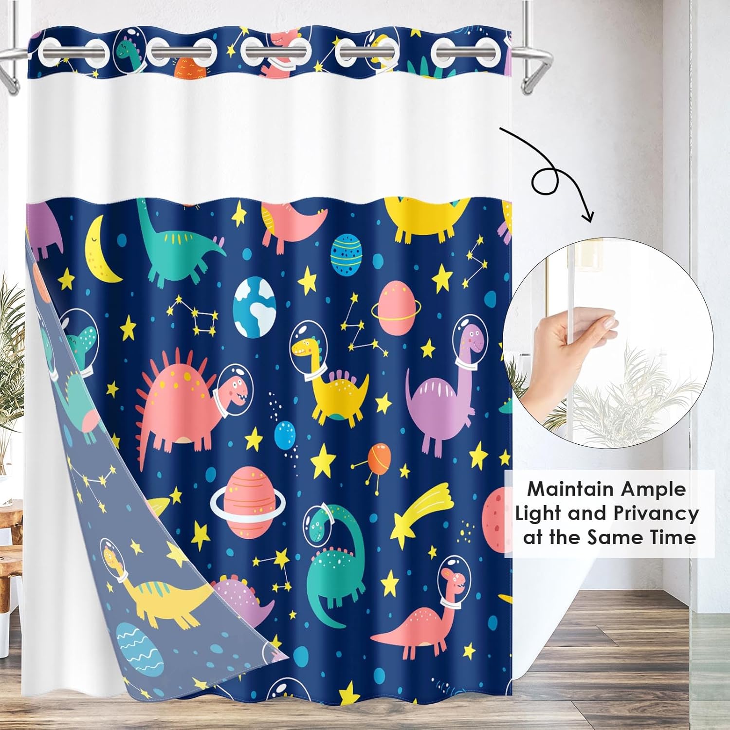 Nesphy Funny Space Dinosaurs Shower Curtain Set