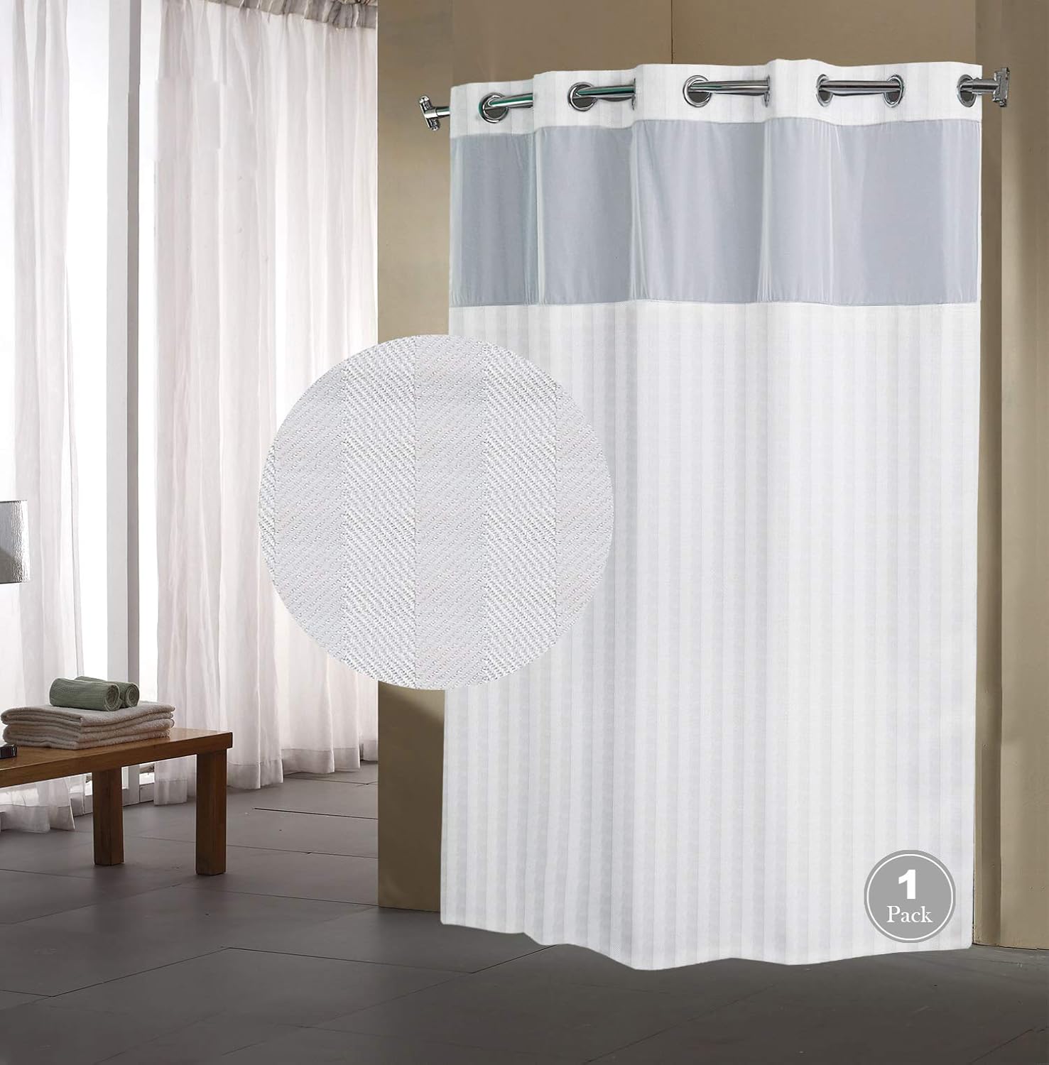 Fabritones Hook Free Shower Curtain Set 71x74 Inch