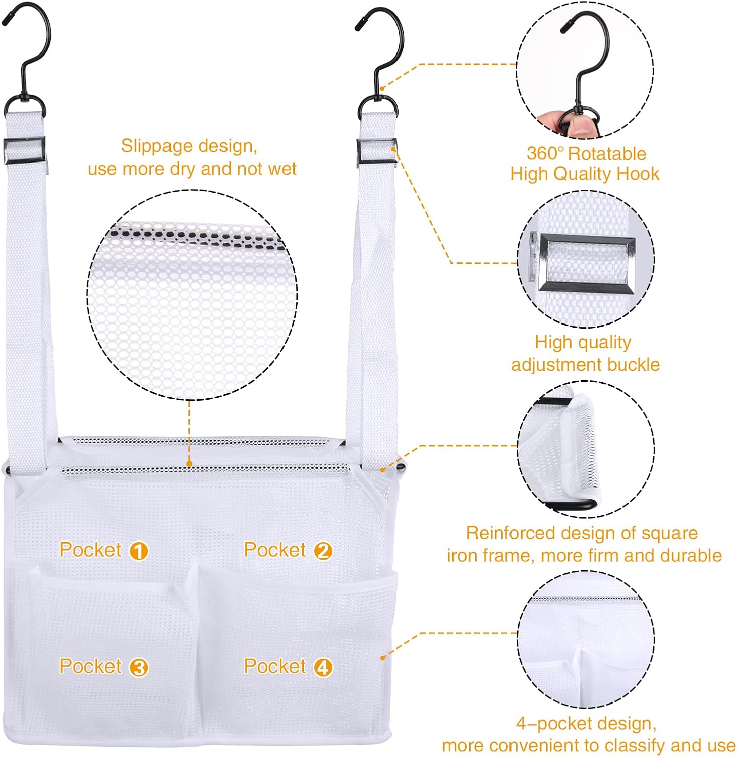 Phying Hanging Mesh Shower Caddy with 4 Pockets