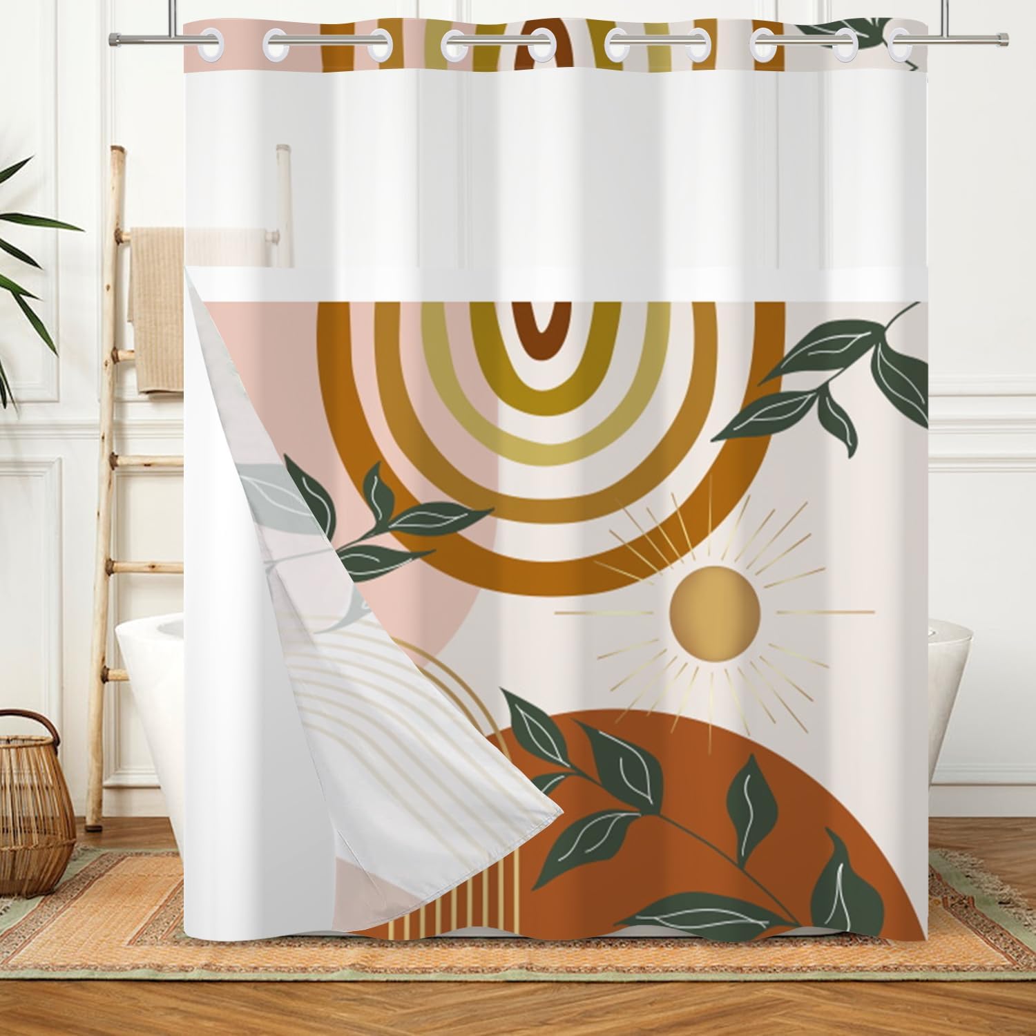 Boho Style Shower Curtain Set 71x74 Inch
