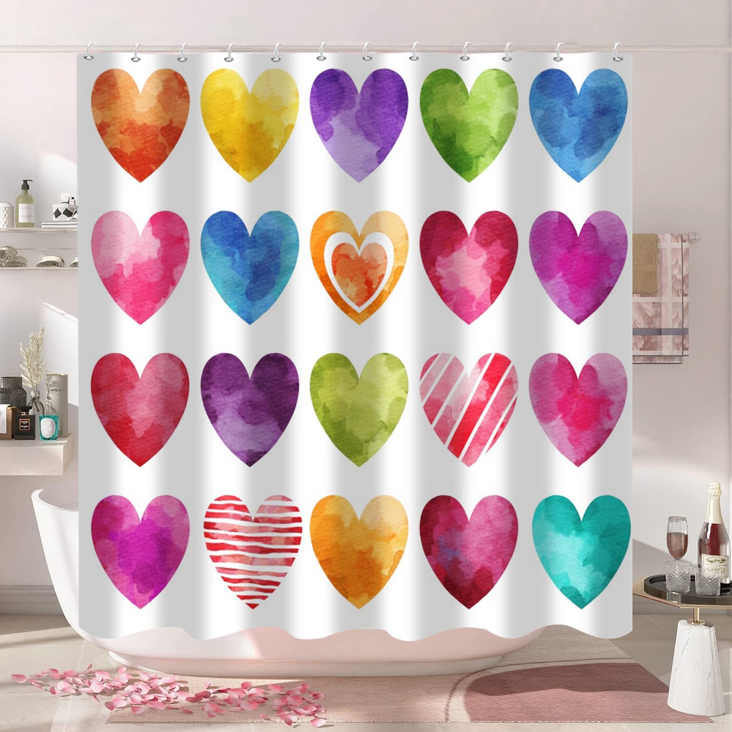 Valentines Day Shower Curtain with Hearts Design