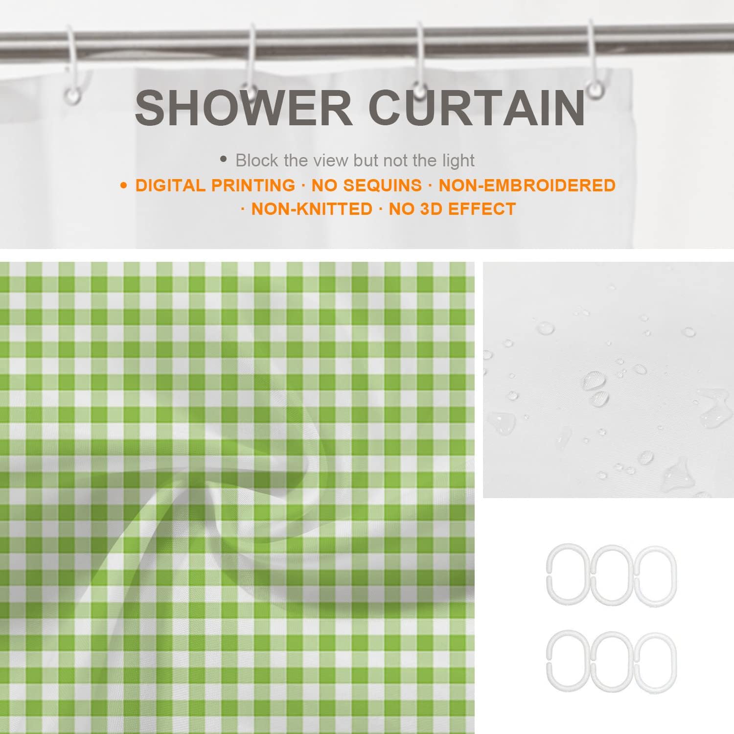 Apple Green Plaid Decor Shower Curtain 36x72 Inch