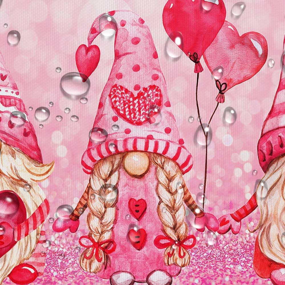 Valentines Day Gnome Shower Curtain with Glitter Love Heart Design