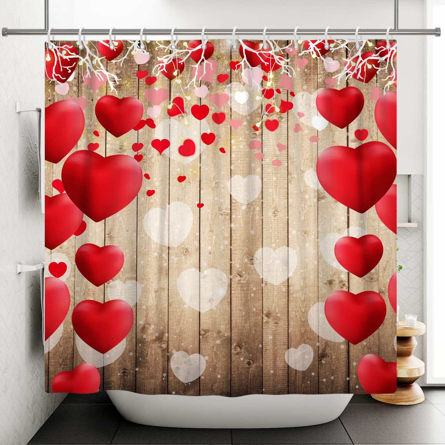 LFEEY Romantic Heart Shower Curtain Set 72x72 Inch