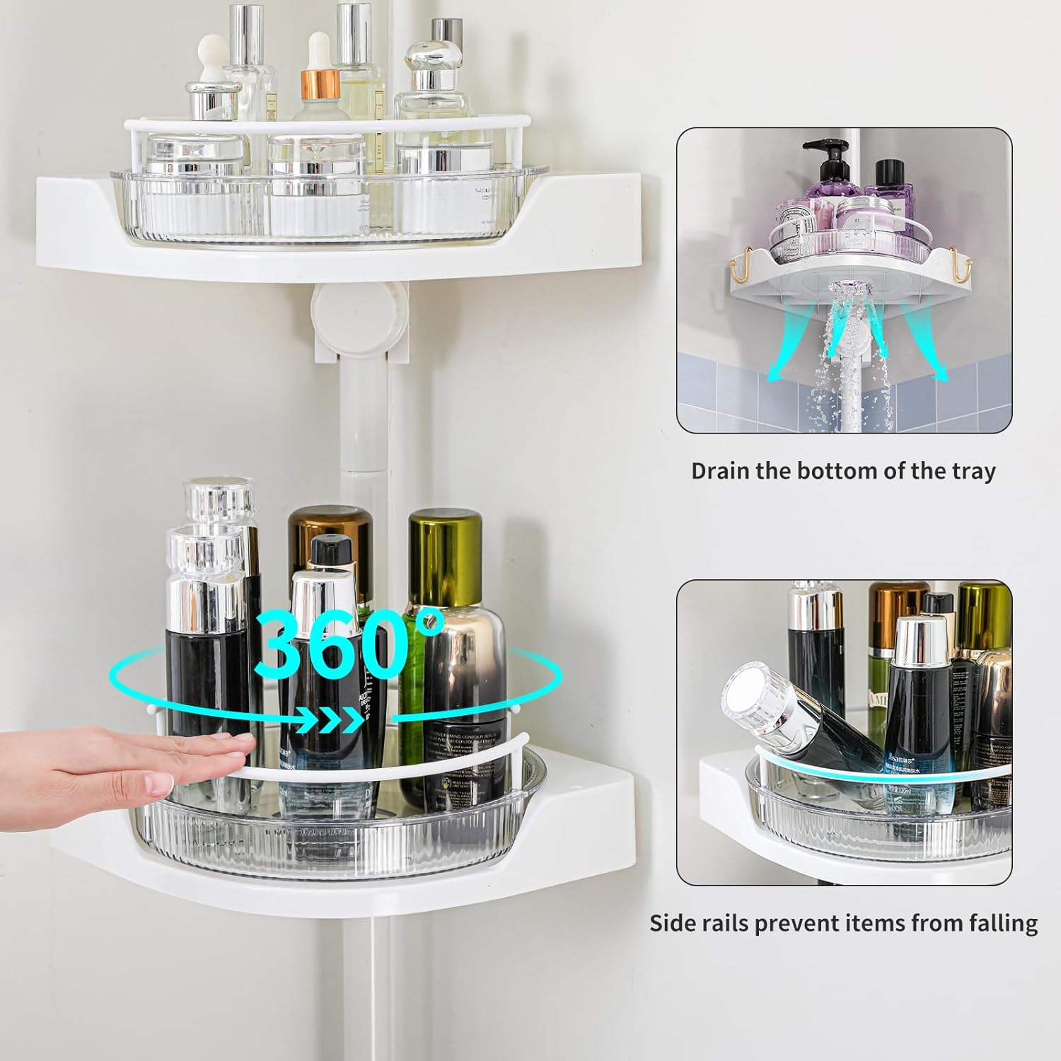 Weidace Corner Shower Caddy with 4 Tiers and Rotating Trays