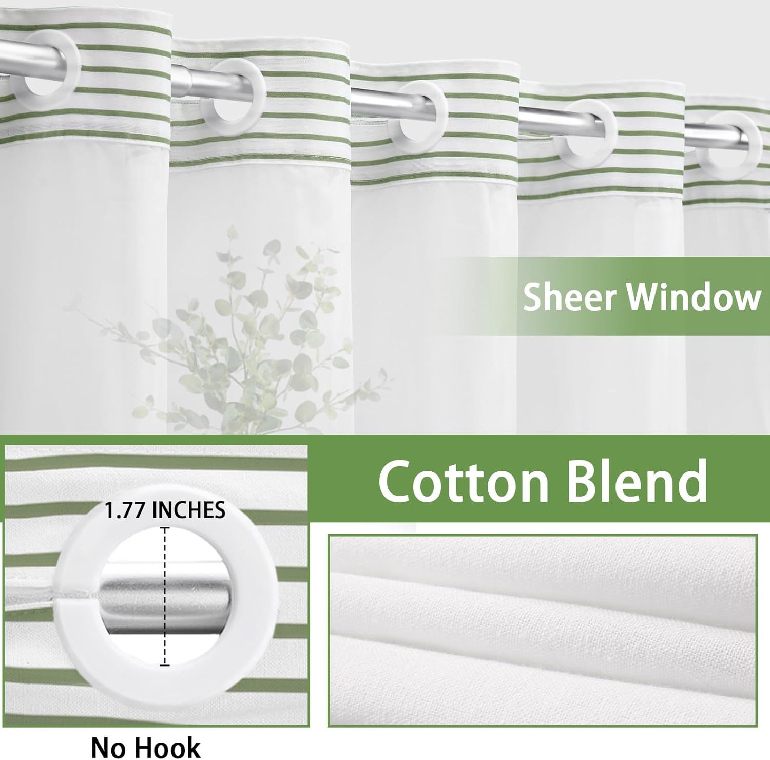 SMTHOM Sage Green Boho Striped Shower Curtain Set