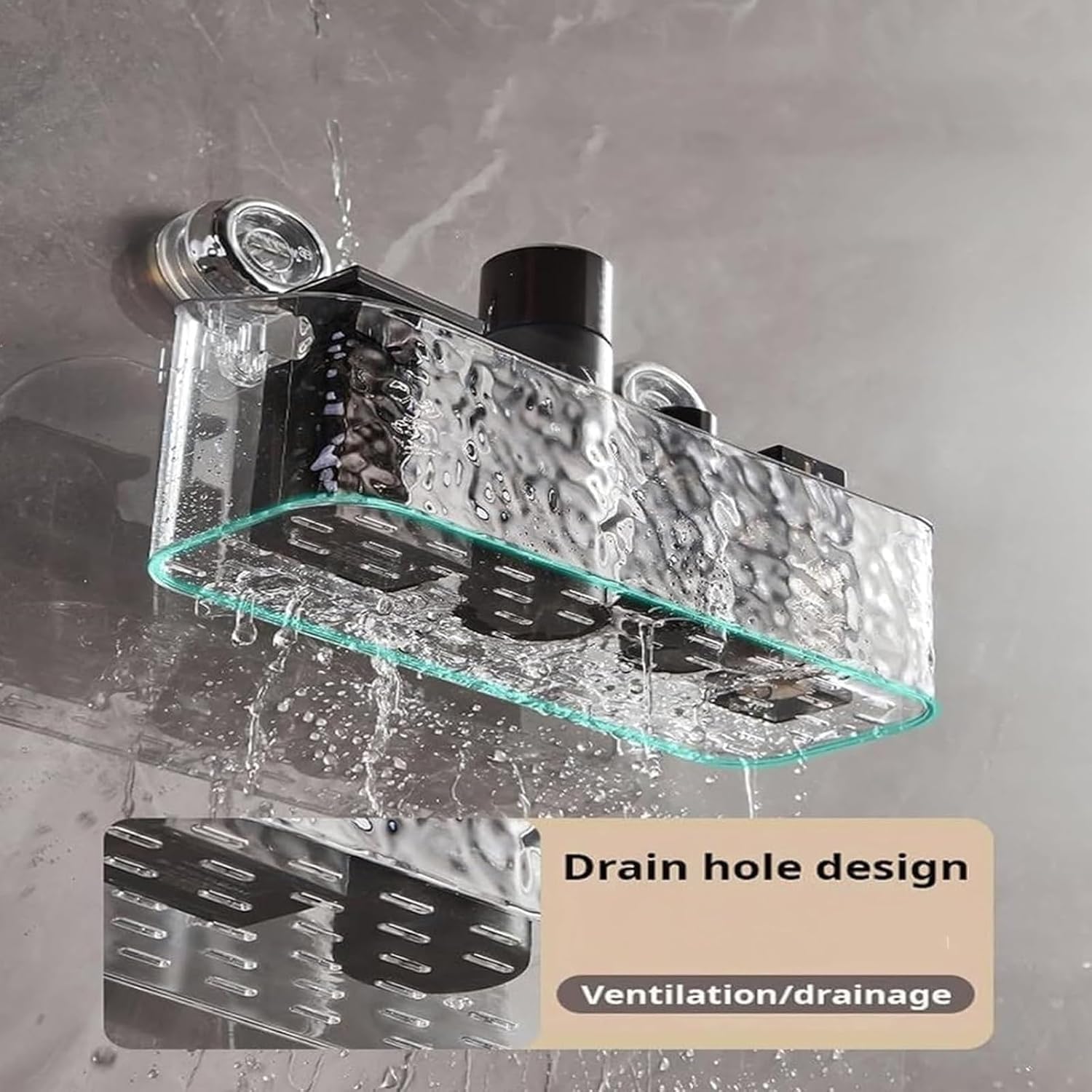 Heykomi No-Drill Shower Caddy Shelf Clear Acrylic Suction Cup Storage Rack