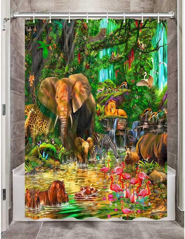 Gdmoon Jungle Animal Shower Curtain Set with 12 Hooks 60x72In 1
