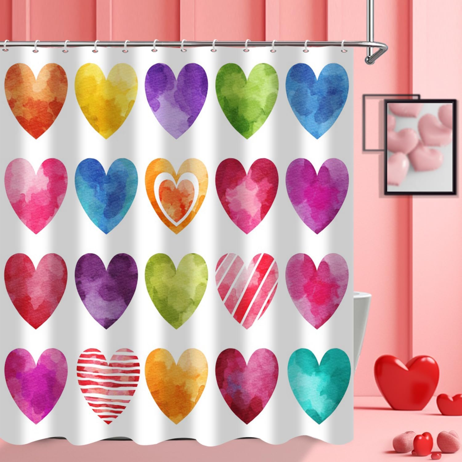 Valentines Day Shower Curtain with Hearts Design