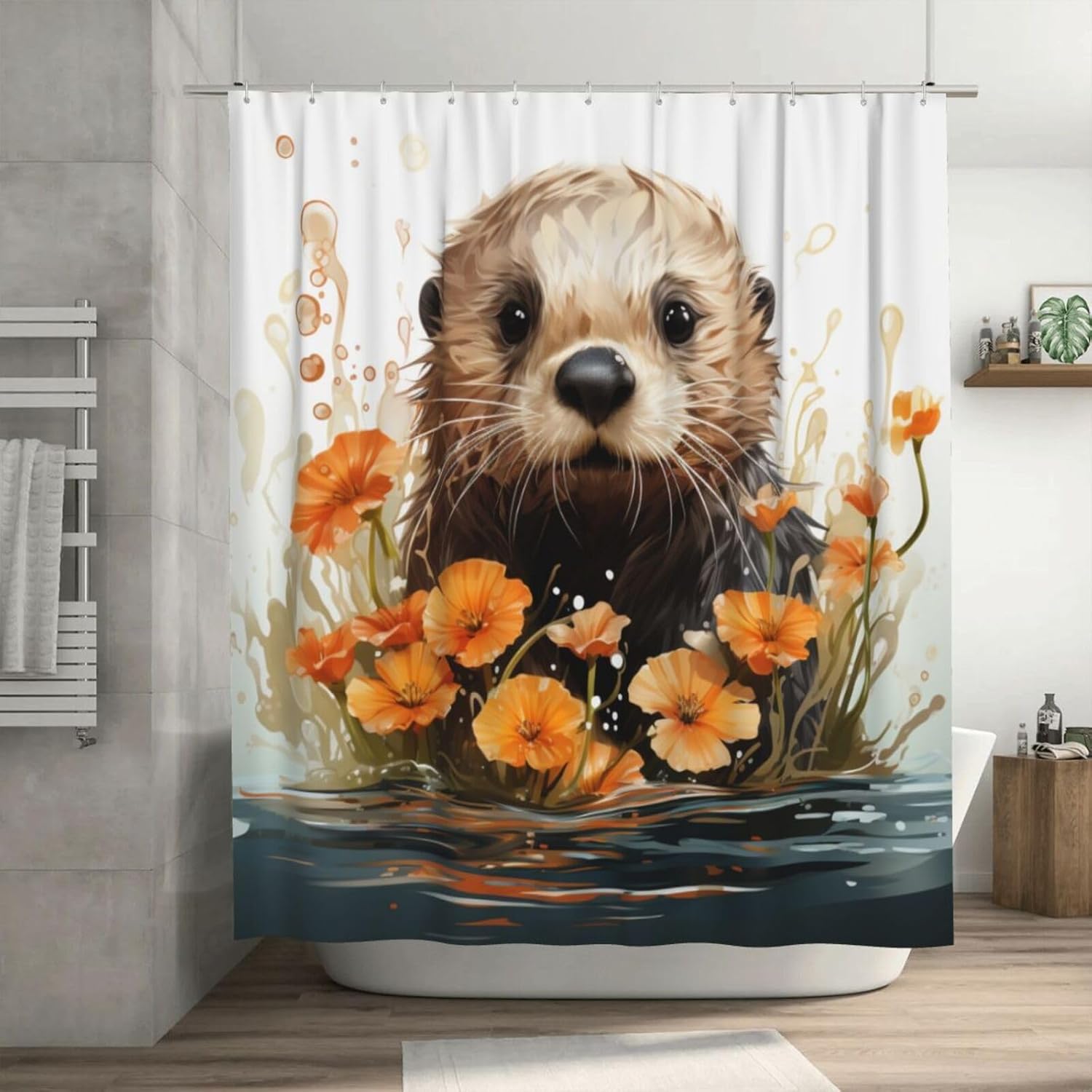 Brown Otter Shower Curtain Set with 12 Hooks 72x72in 1
