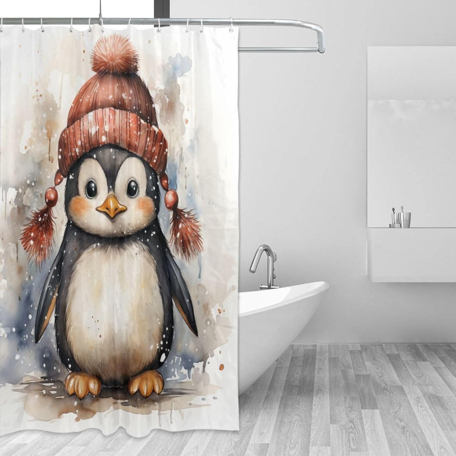 DAOWANGZUO Penguin Shower Curtain Set 72x72in with 12 Hooks