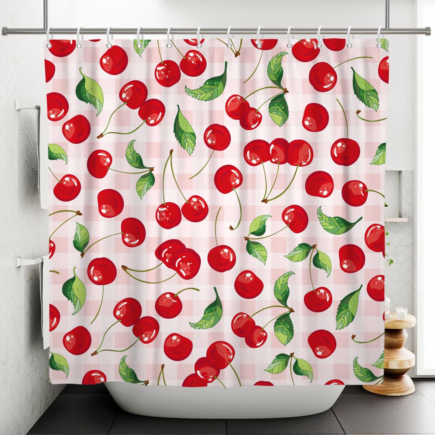 DASHAN Red Cherry Aesthetic Shower Curtain 72x72
