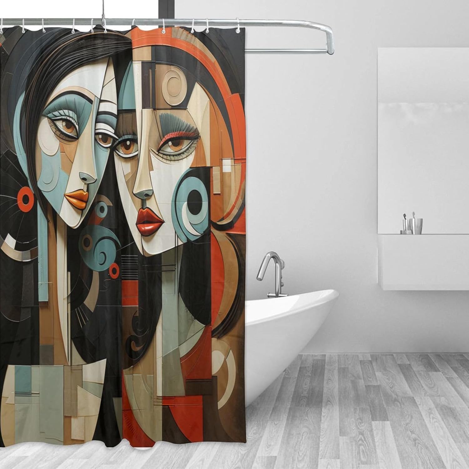 Black Hair Girl Boho Shower Curtain Set with 12 Hooks 72x72in