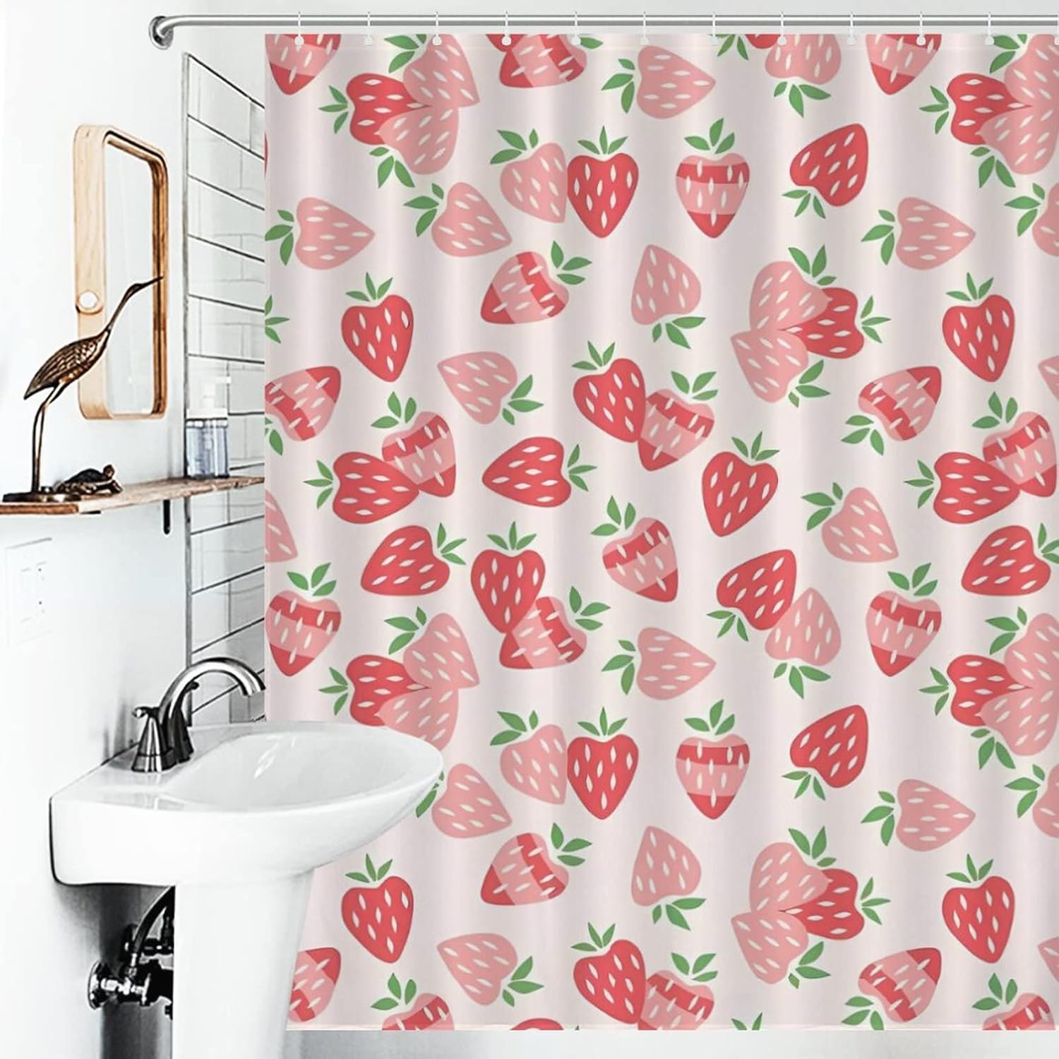 NIRATI Cute Strawberry Pink Shower Curtain 60x72