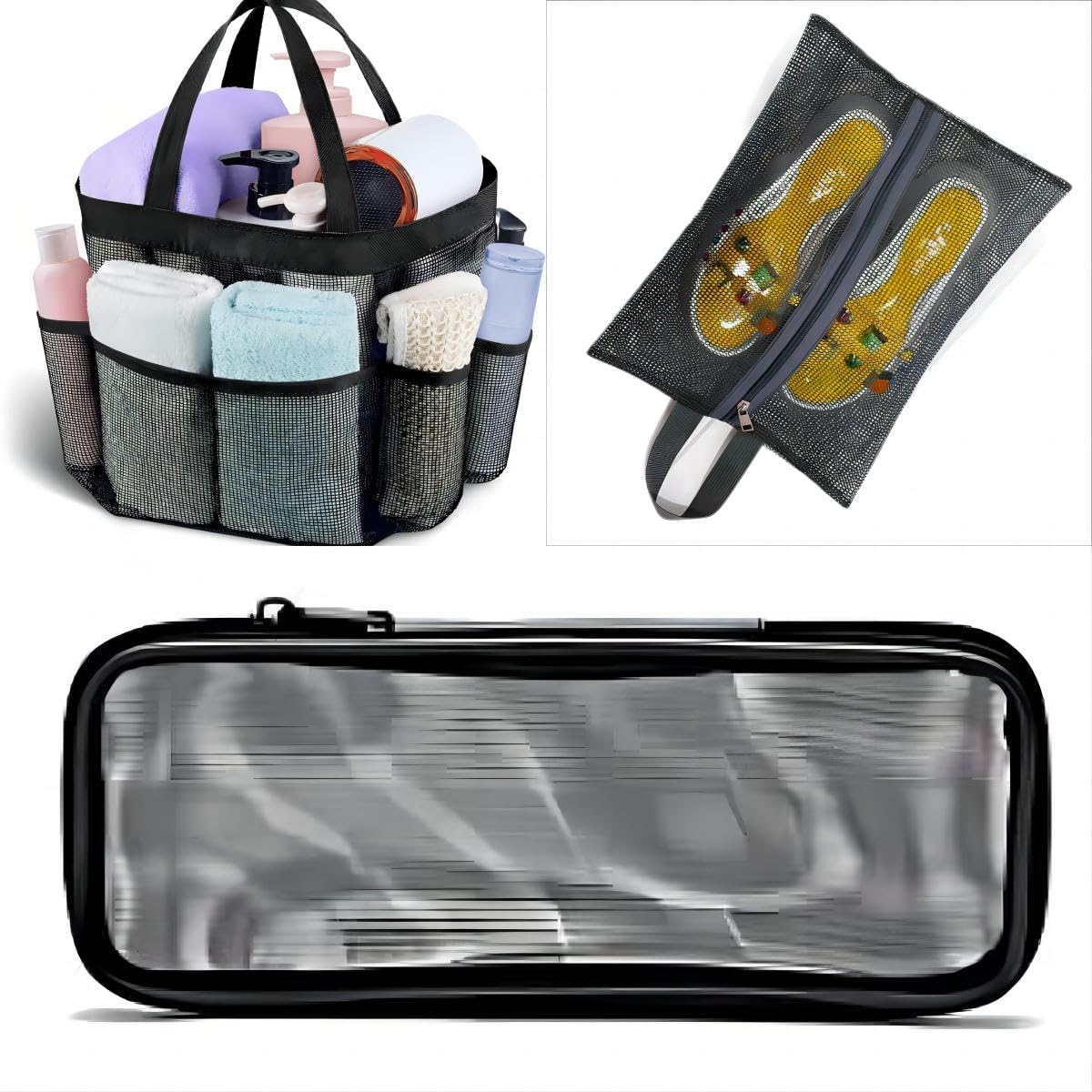 OUCOOL Portable Shower Caddy with Slippers and Makeup Bag