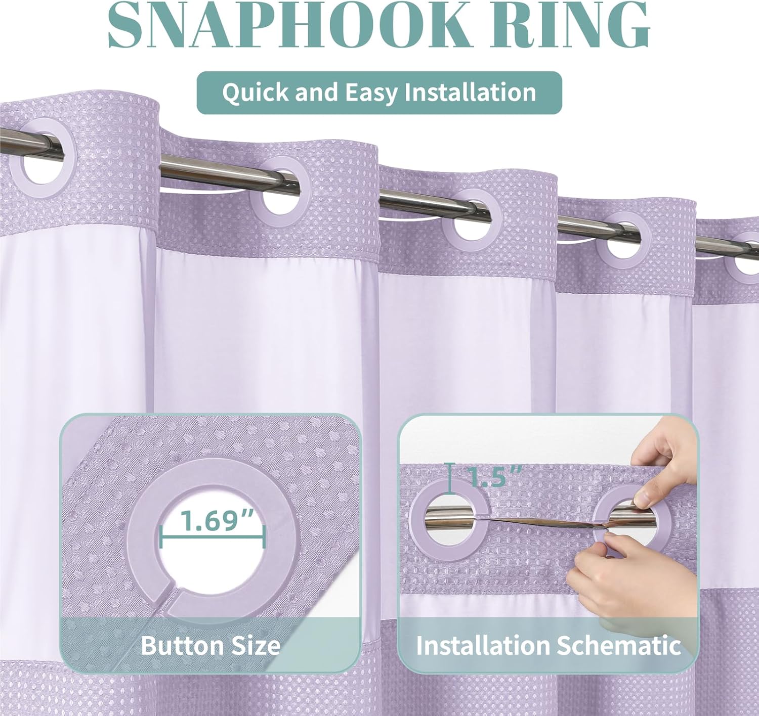 Lavender Waffle Weave Shower Curtain Set with Snap-In Liner 71x86 Inches