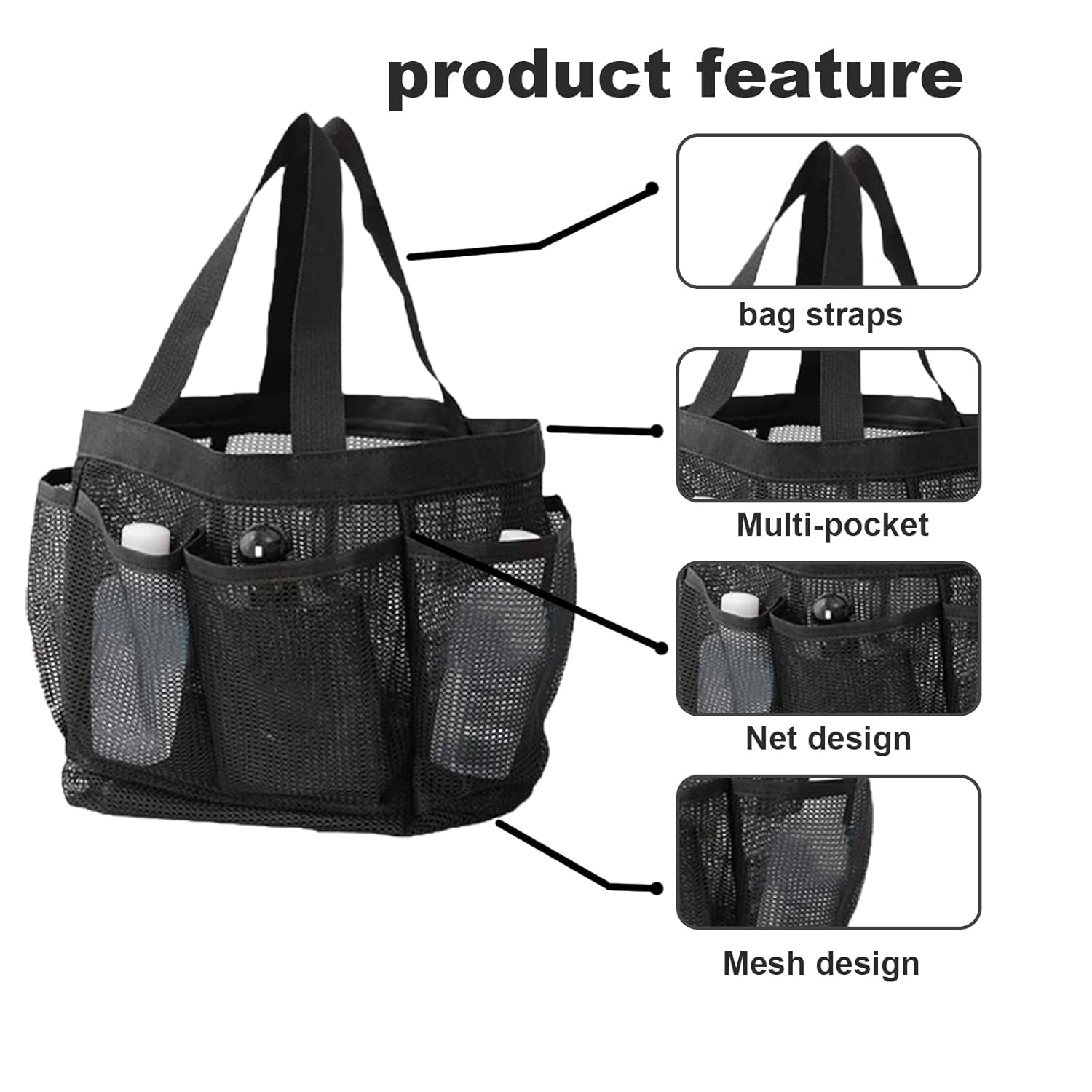 KDAMGOQE Bathroom Organizer Mesh Shower Caddy Portable 8-Pocket Black