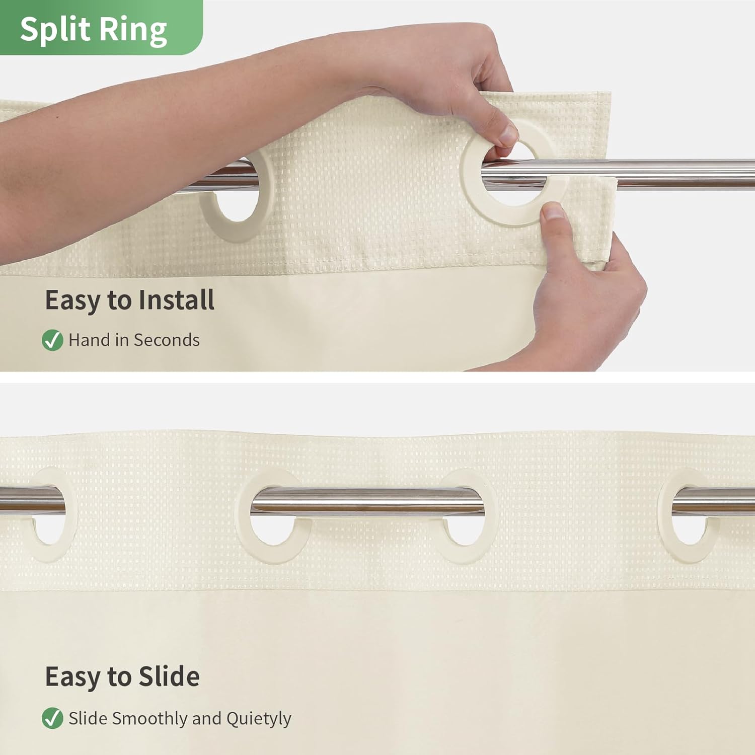 Eachope Extra Long Waffle Weave Shower Curtain Set