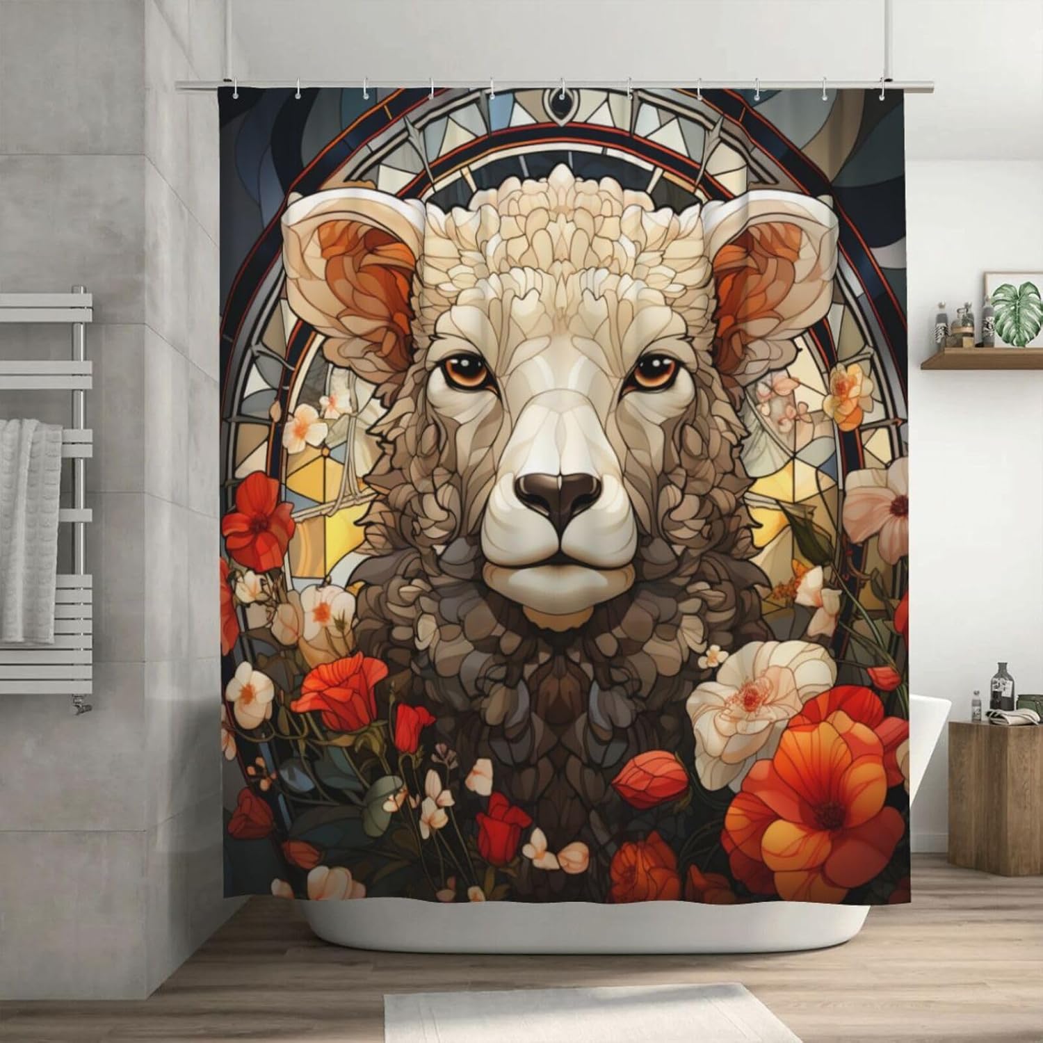 DAOWANGZUO Sheep Shower Curtain Set with 12 Hooks 72x72in 1