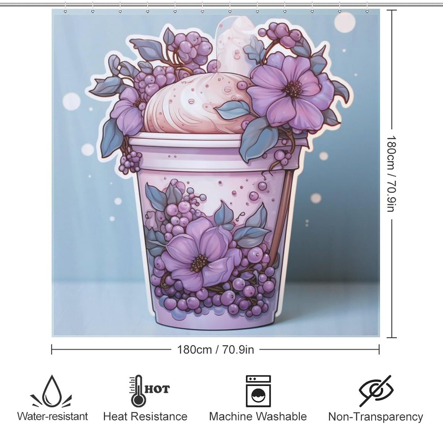 DAOWANGZUO Purple Flower Shower Curtain Set with 12 Hooks 72x72in 1