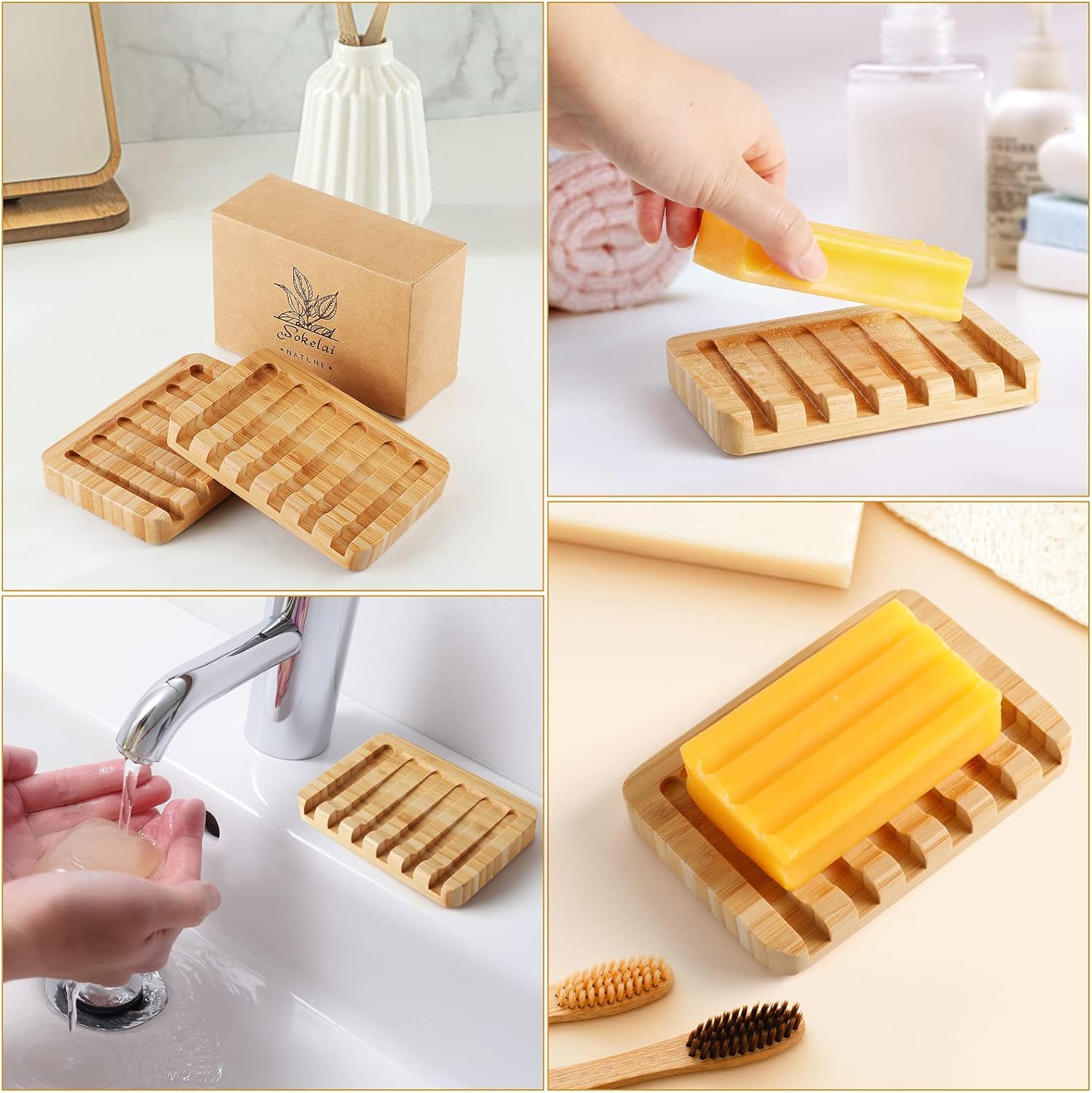 Bamboo Shampoo Bar Holder 2PCS Self Draining Soap Dish
