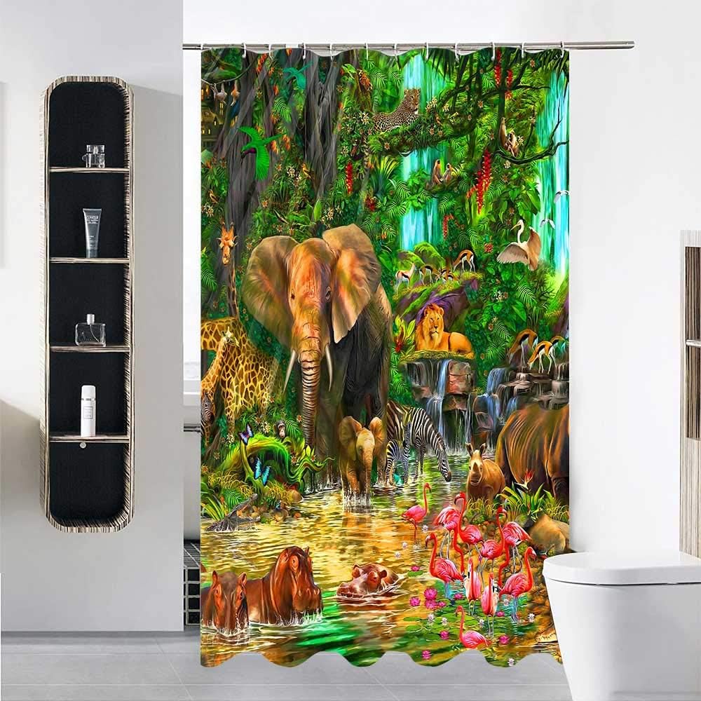Gdmoon Jungle Animal Shower Curtain Set with 12 Hooks 60x72In 1